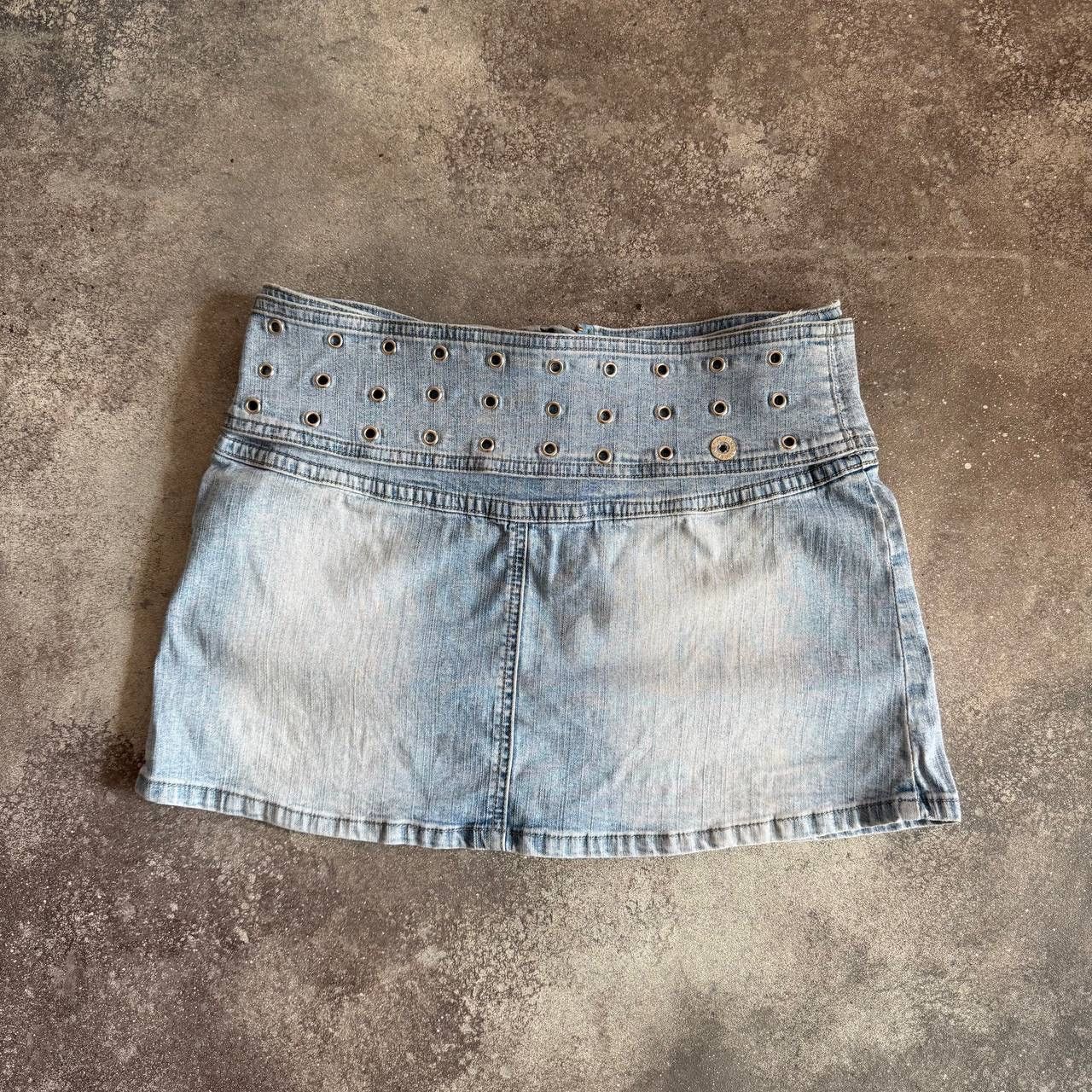 20471120 × Vintage Amazing Super Sexy Y2K Vintage Glam Washed Denim Mini Skirt Size 27" / US 4 / IT 40 - 6 Thumbnail