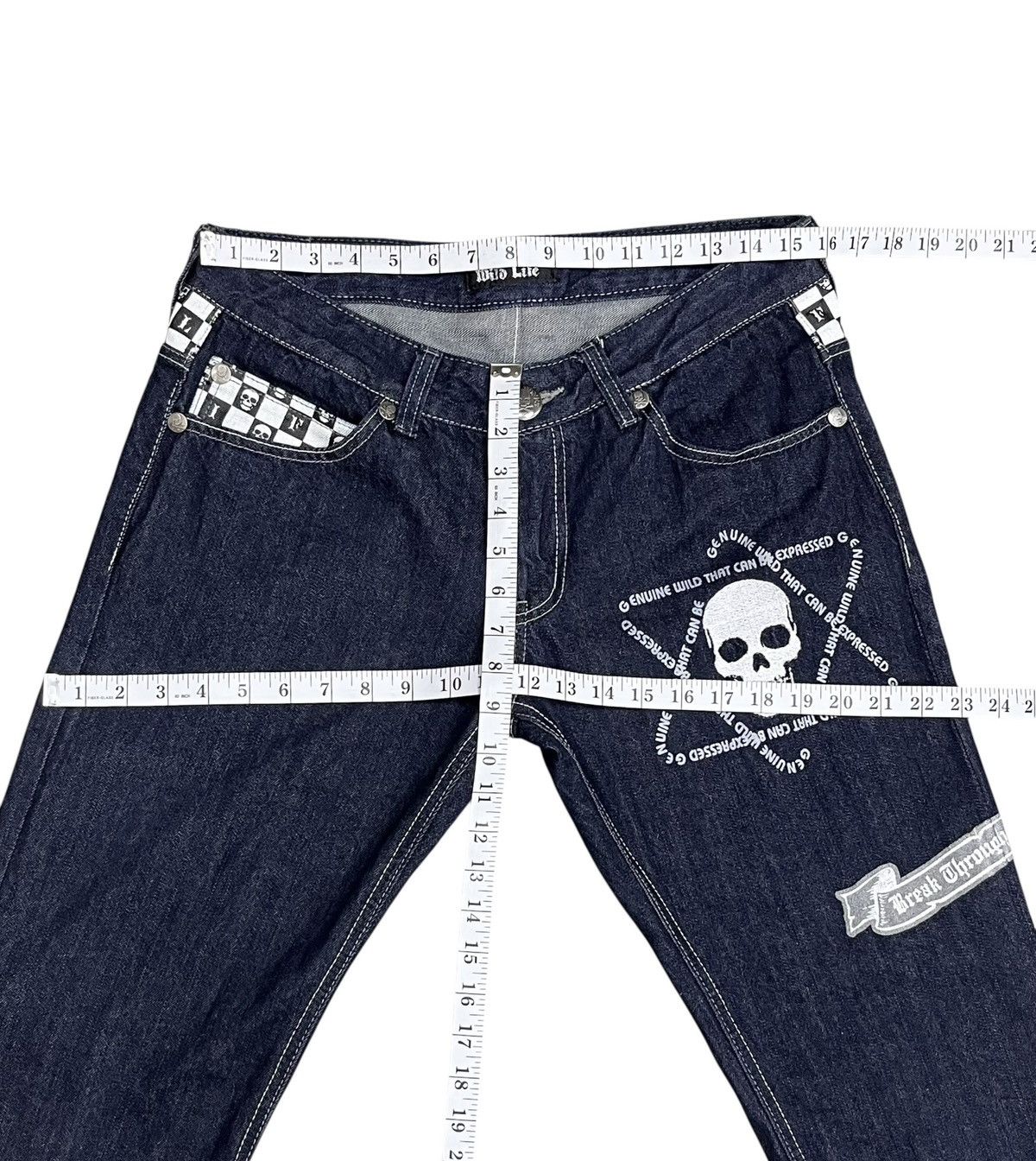 Japanese Brand FYE🔥WILD LIFE Punk Skull Embroidered Punk Denim L 31” Size US 31 - 13 Thumbnail