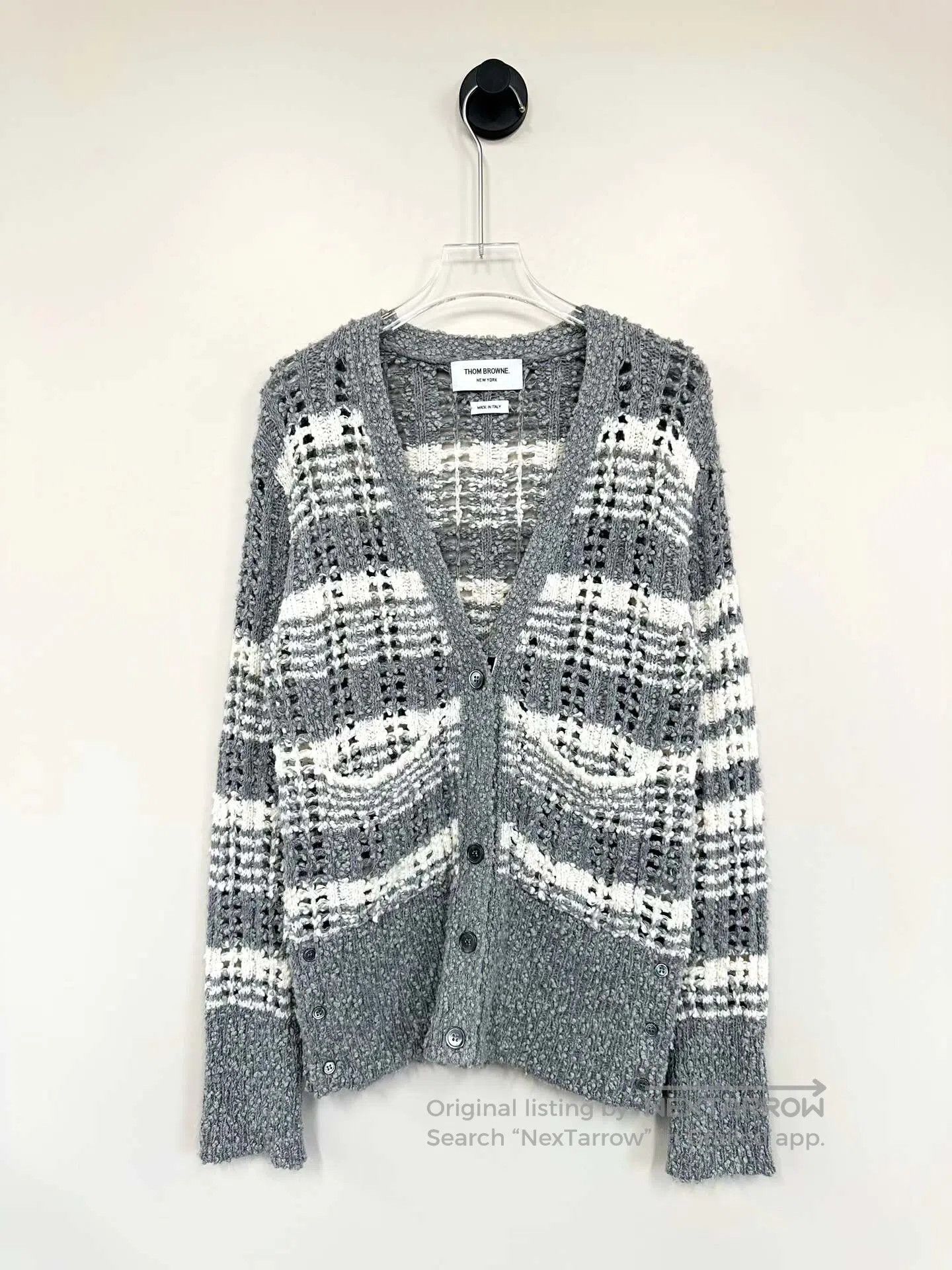 Thom Browne Thom Browne Gray and White Color Blocked Striped Knit Card Size S / US 4 / IT 40 - 1 Thumbnail