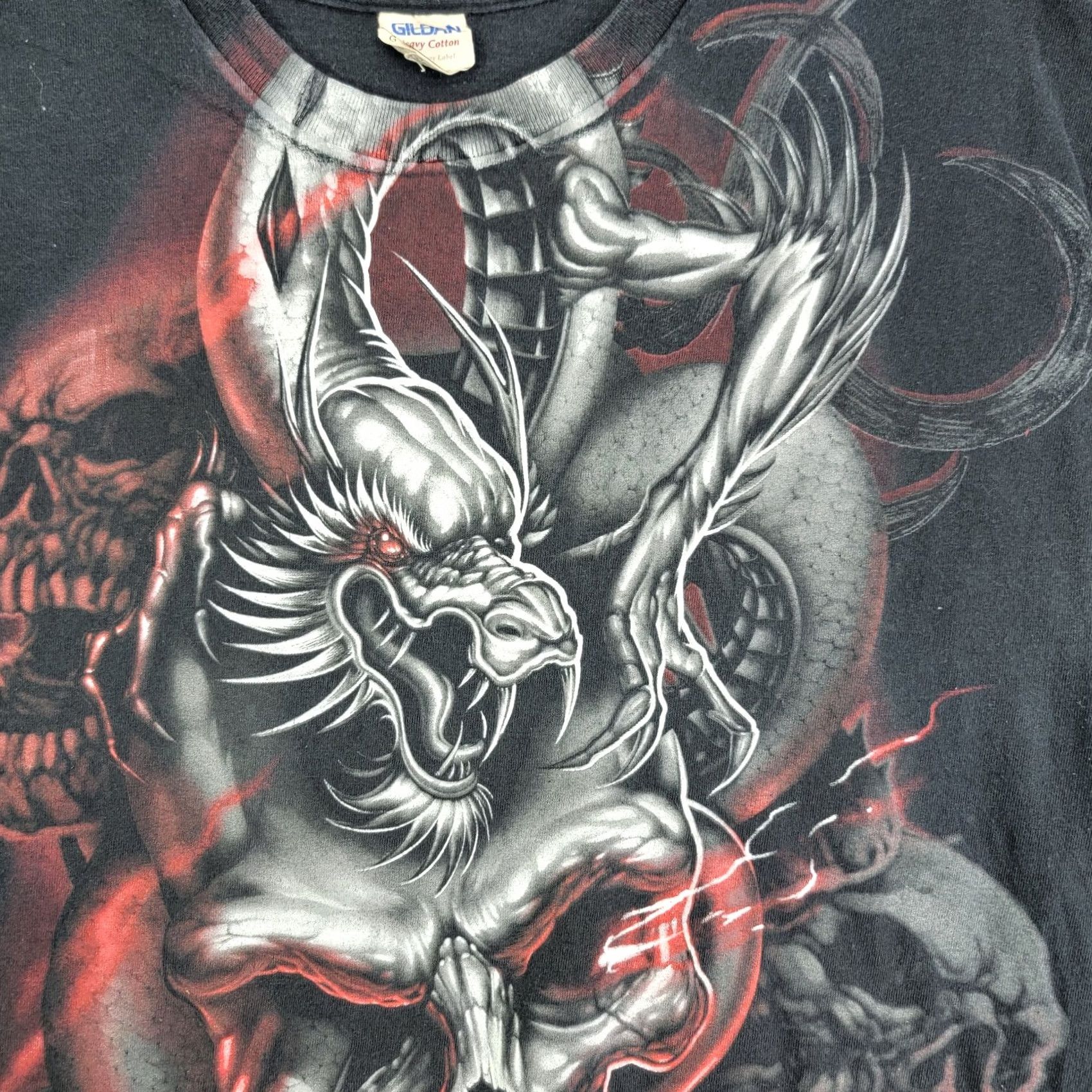 Vintage VINTAGE Goth Skull Dragon T-shirt Men Sz L Black Red Smoke MMA Crew Neck Short Sleeve T-Shirt Boys? Size US L / EU 52-54 / 3 - 2 Thumbnail