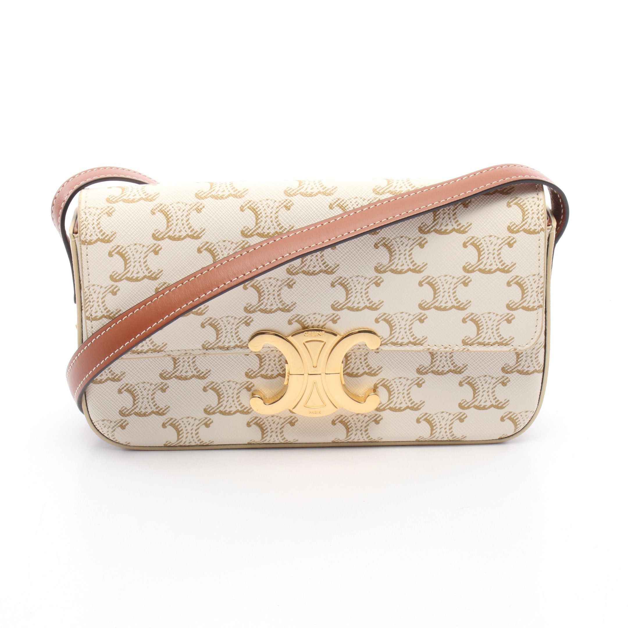 Celine Celine Claude Triomphe One Shoulder Bag Leather Off White Brown Size ONE SIZE - 1 Thumbnail