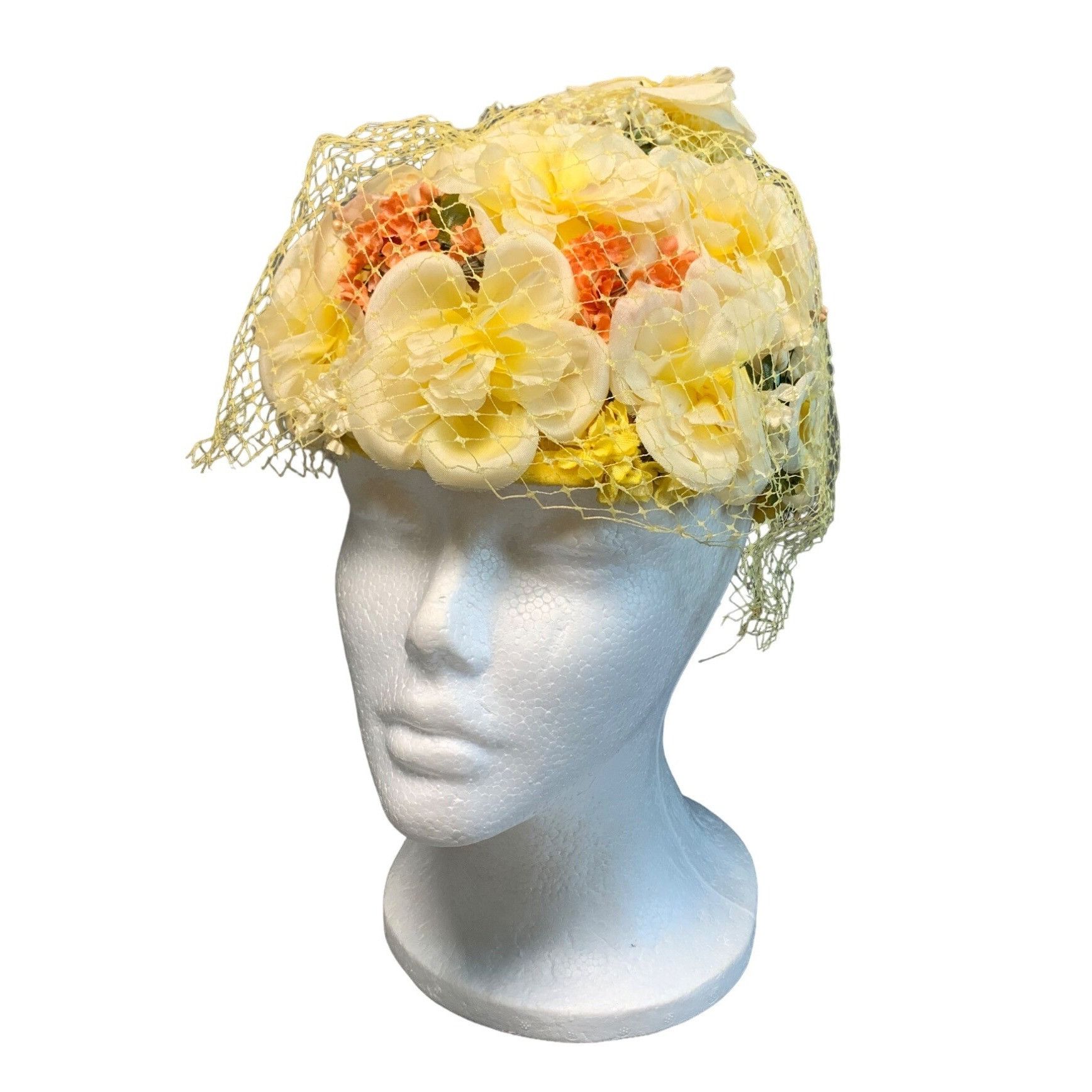 Other Vintage 1950s Floral Net Hat with Yellow Veil Union Made 23" Size ONE SIZE - 1 Thumbnail