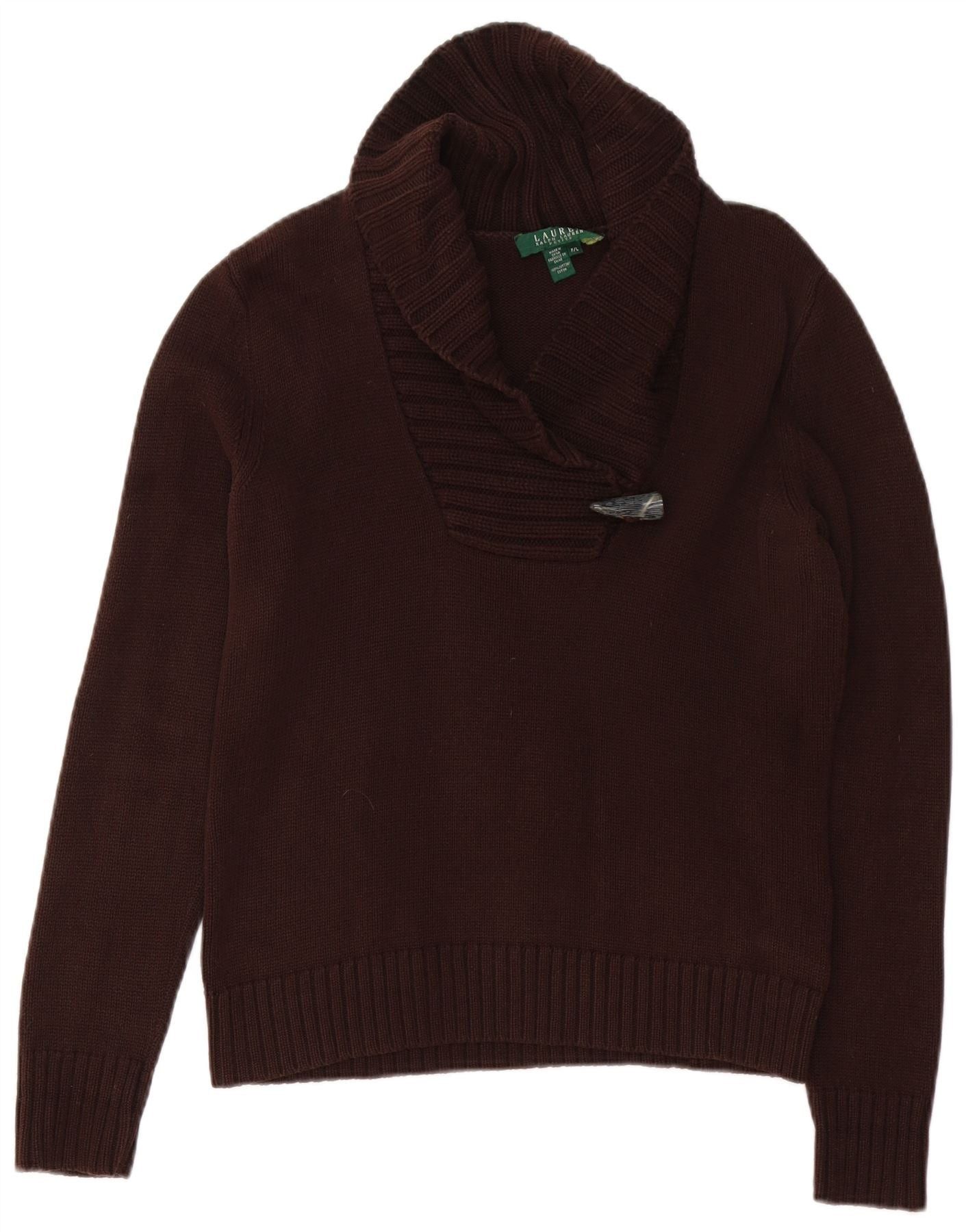 Ralph Lauren Womens Petite Shawl Neck Jumper Sweater UK 16 Large Brown Size M / US 6-8 / IT 42-44 - 1 Thumbnail