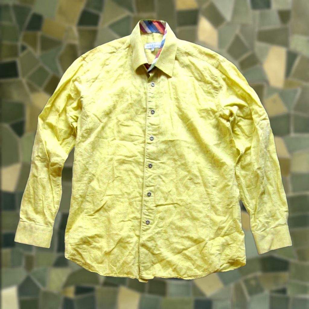Jared Lang Jared Lang Linen Cotton Yellow Silver Button Down Long Sleeve Shirt Men Medium Size US M / EU 48-50 / 2 - 1 Thumbnail