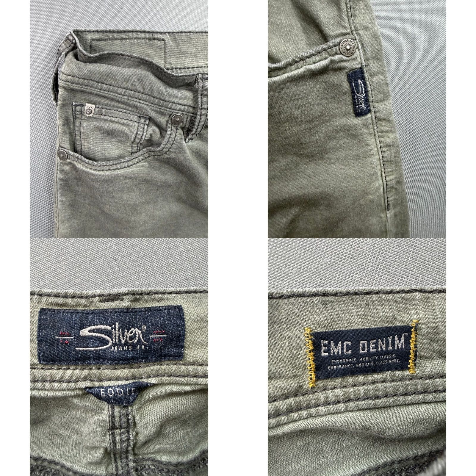 Silver Jeans Co. Silver Jeans Co. Eddie Relaxed Tapered Jeans Mens Olive Green EMC Denim 29x32 Size US 29 - 8 Thumbnail