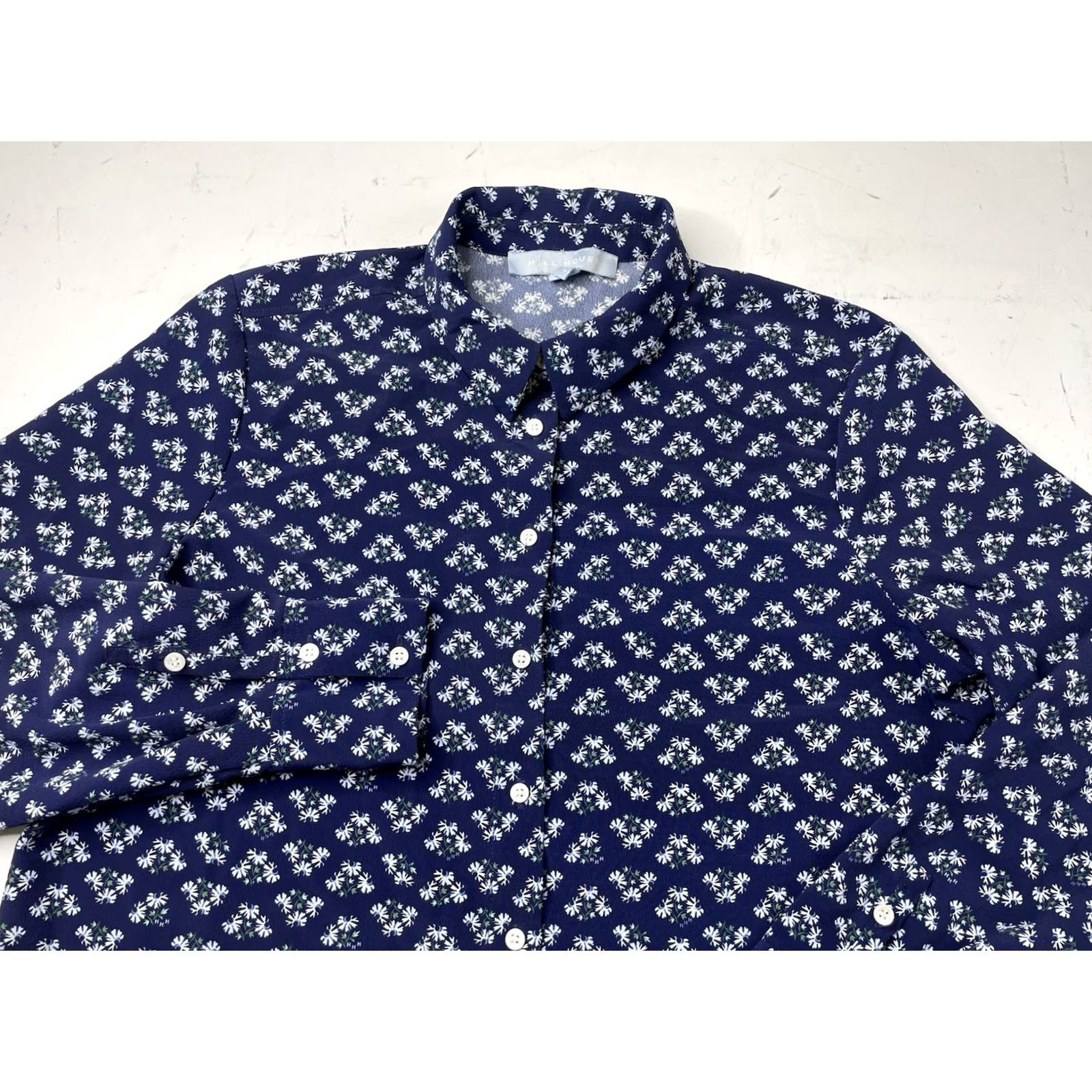 Vintage Hill House Shirt Women Small Blue Floral Long Sleeve Collared Button-Down Blouse Size S / US 4 / IT 40 - 2 Thumbnail