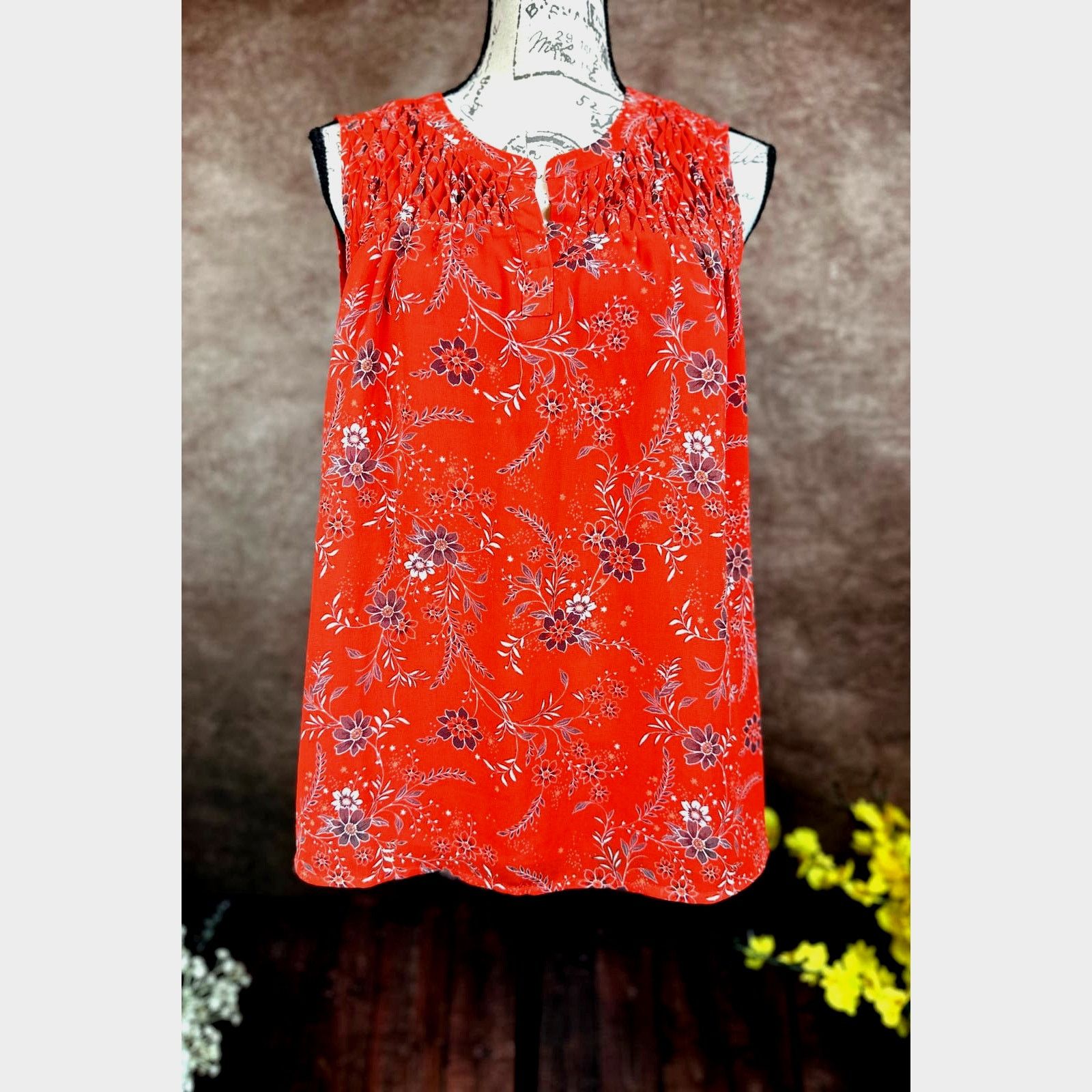 Other Danielle Rainn Pleated Collar Floral Blouse Red/Orange M Size M / US 6-8 / IT 42-44 - 3 Thumbnail