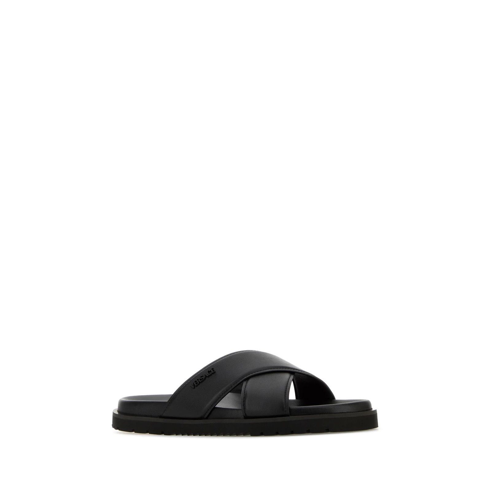 Versace VERSACE Leather Men's Black Slide Sandals New & Authentic (M Size US 7 / EU 40 - 4 Thumbnail