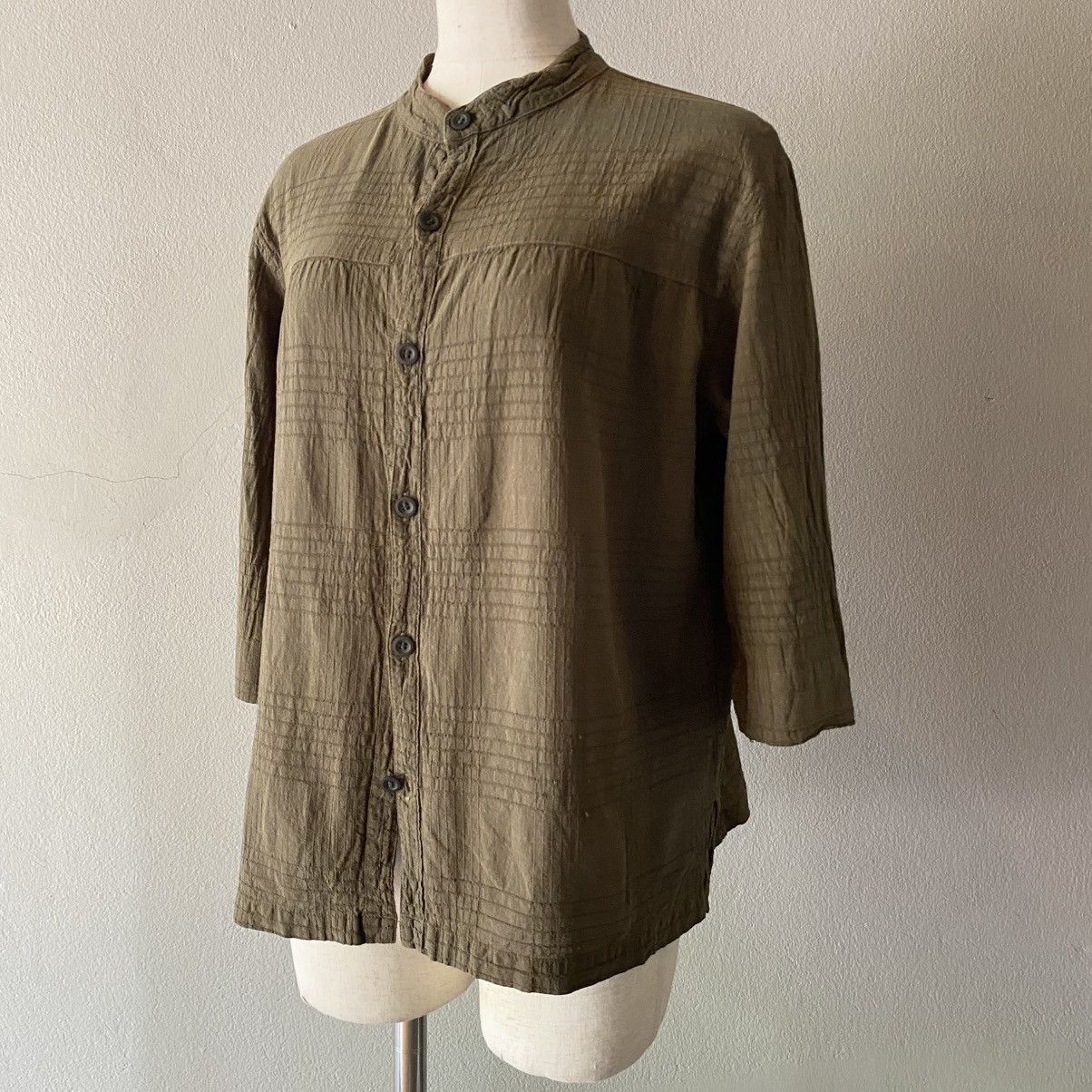 Issey Miyake Plantation Olive Textured Button-Down Tunic Size M / US 6-8 / IT 42-44 - 14 Thumbnail