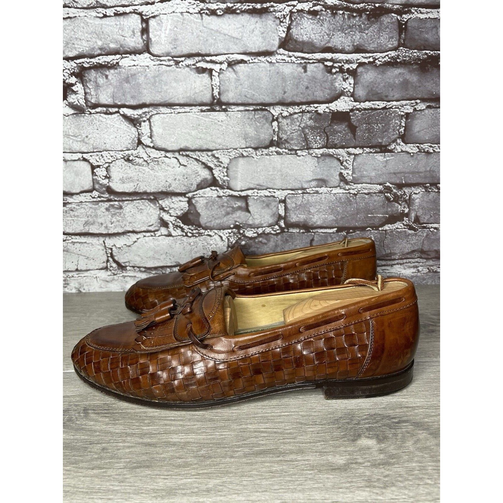 Johnston & Murphy Johnston & Murphy Brown Leather Woven Kiltie Tassel Loafers Size US 12 / EU 45 - 12 Thumbnail