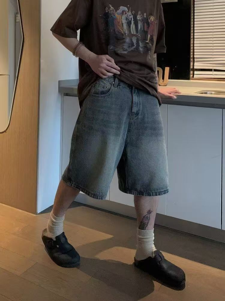 Japanese Brand × Jean Blue washed distressed straight denim shorts y2k Size US 32 / EU 48 - 2 Thumbnail