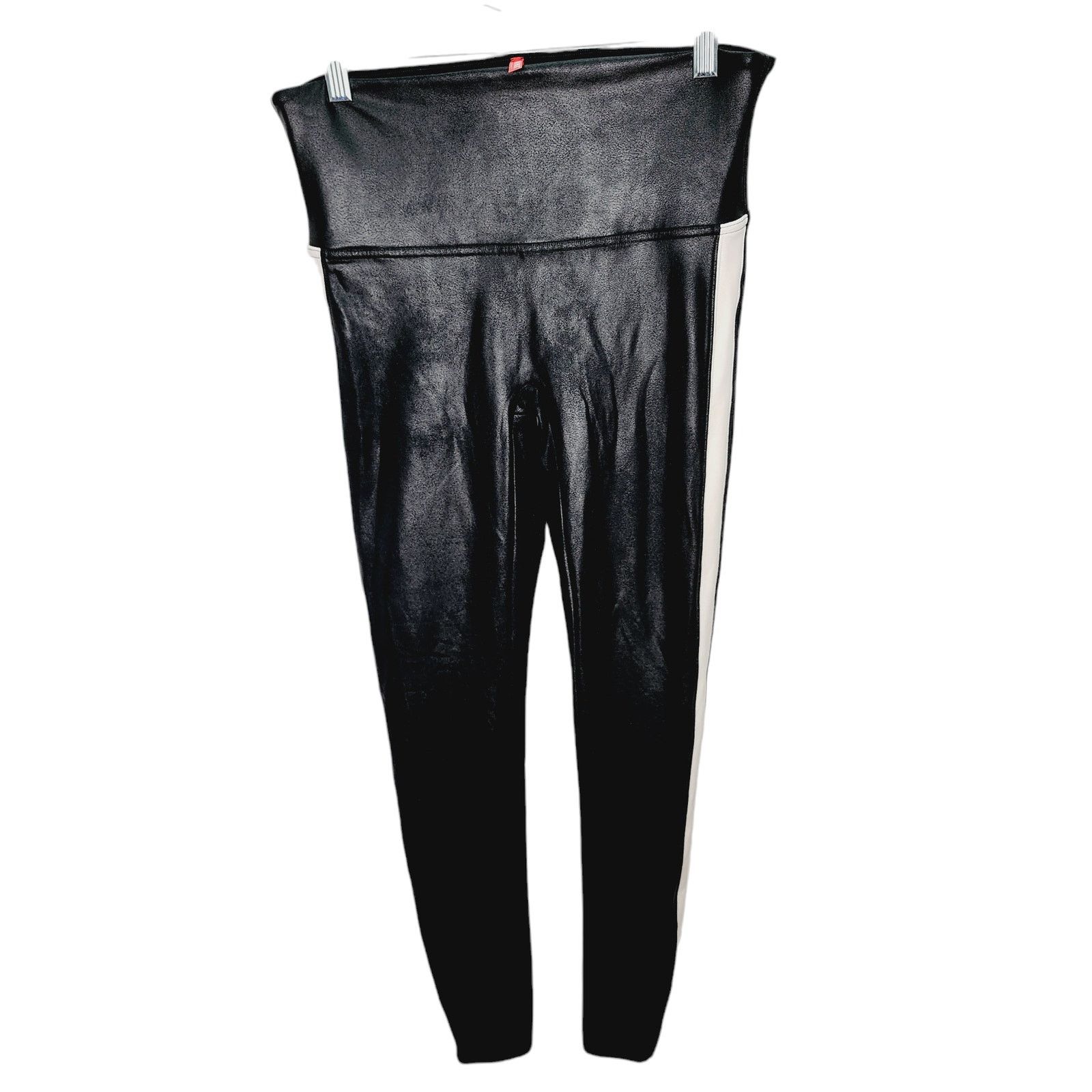 Spanx SPANX Black Faux Leather Leggings with White Side Stripe Grailed