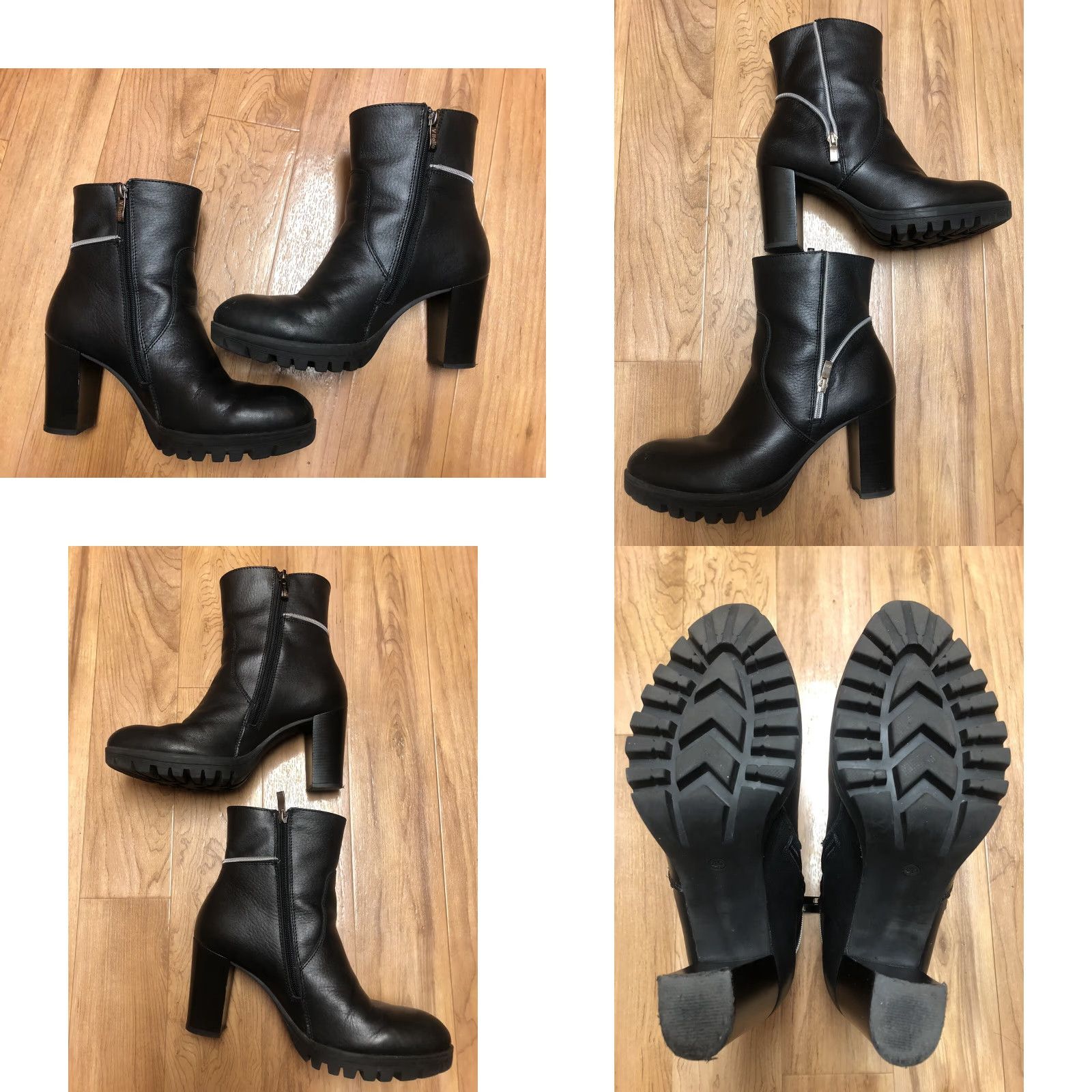 Vintage VITALIA Womens Leather Heel Boots Euro Size 40-US Size 9.5 - Black - Leather - Zipper - Boot - Biker - 40 - US9.5 - Womens - Vitalia - Boots Size US 10 / IT 40 - 8 Thumbnail
