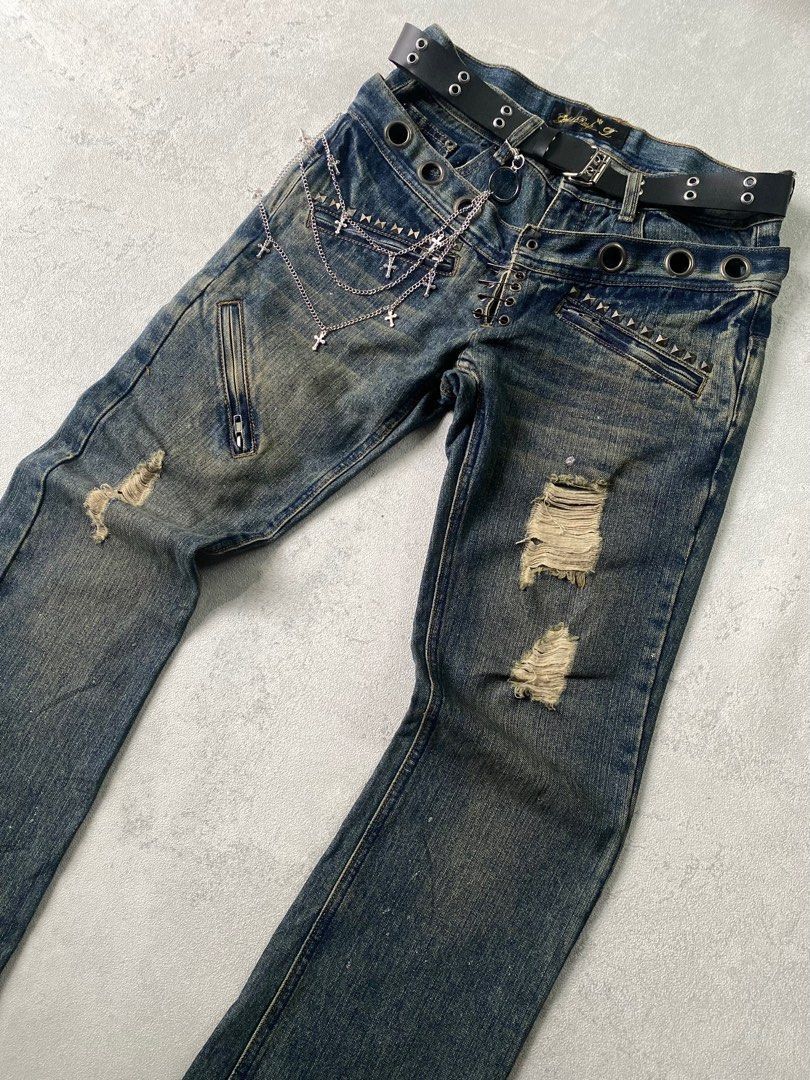 14th Addiction × If Six Was Nine × Japanese Brand Japanese double waist ripped blue isan lgb style Size US 31 - 3 Thumbnail