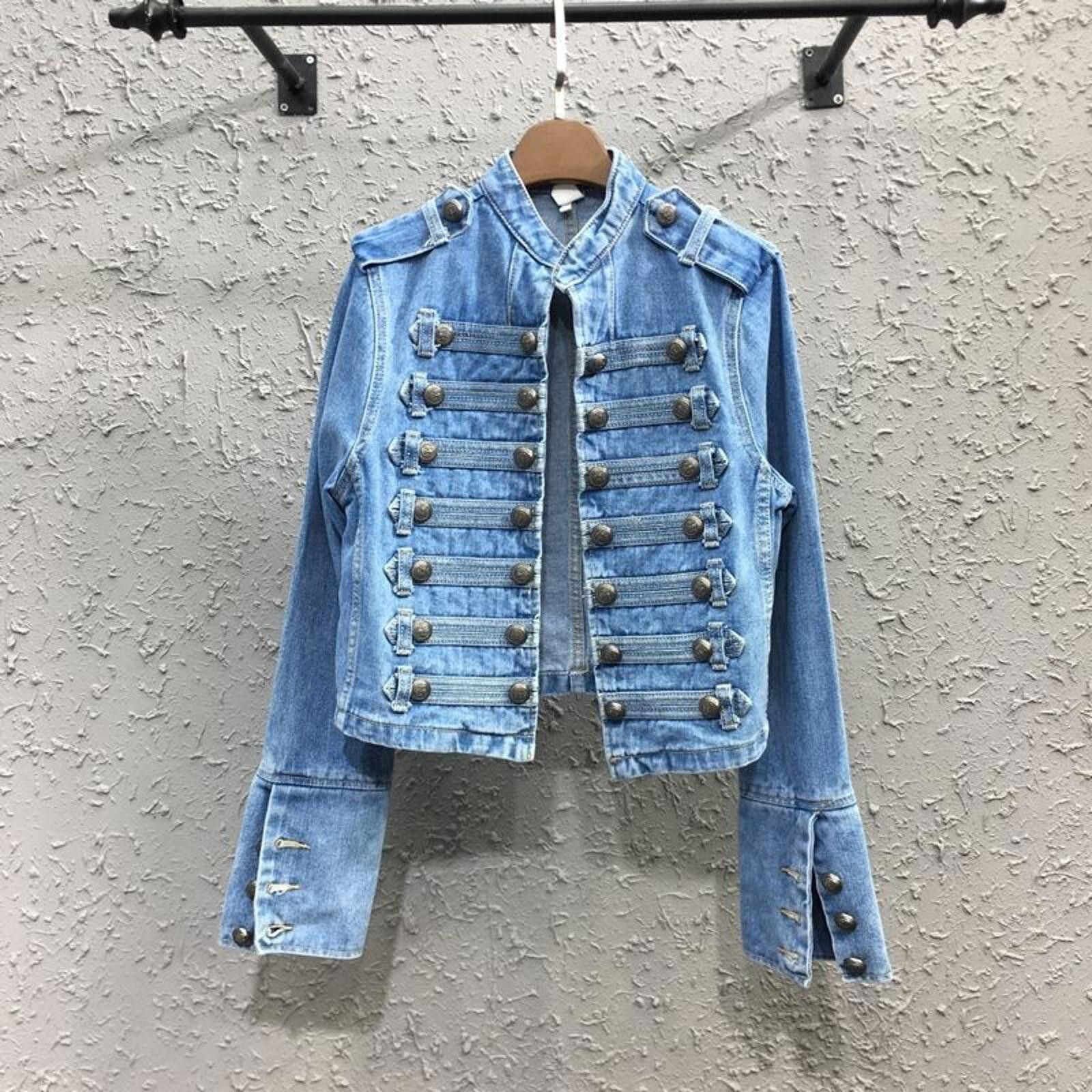 Other Black Military Style Denim Jacket, Fitted Jean Jacket Size US XL / EU 56 / 4 - 8 Thumbnail