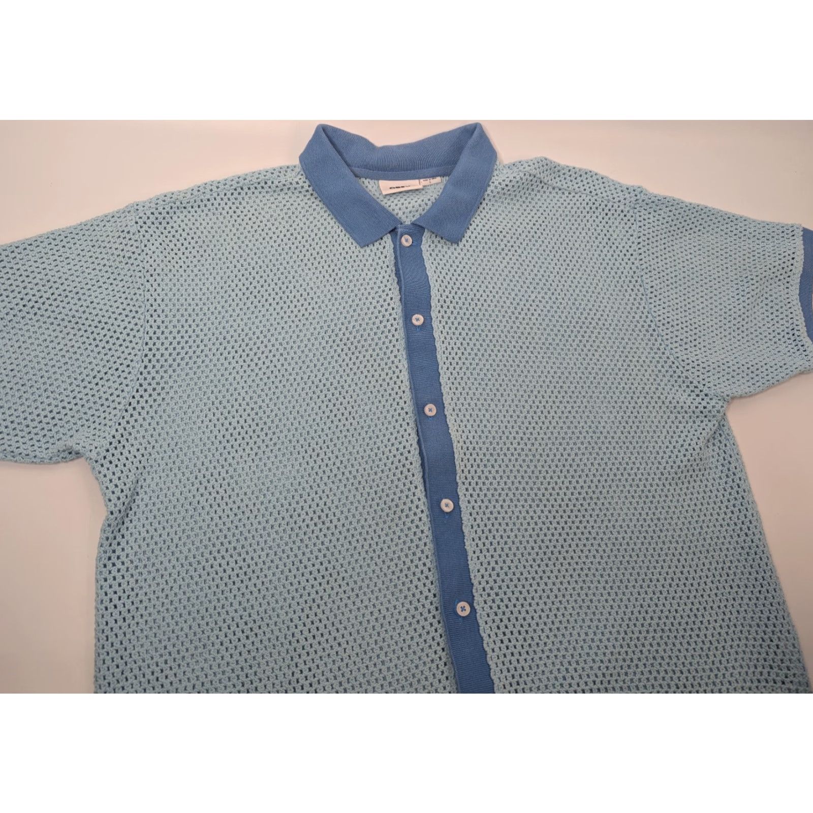Obey OBEY Grove Button-Up Polo Shirt Mens Large Blue Short Sleeve Cotton Open Knit Shirt Size US L / EU 52-54 / 3 - 2 Thumbnail