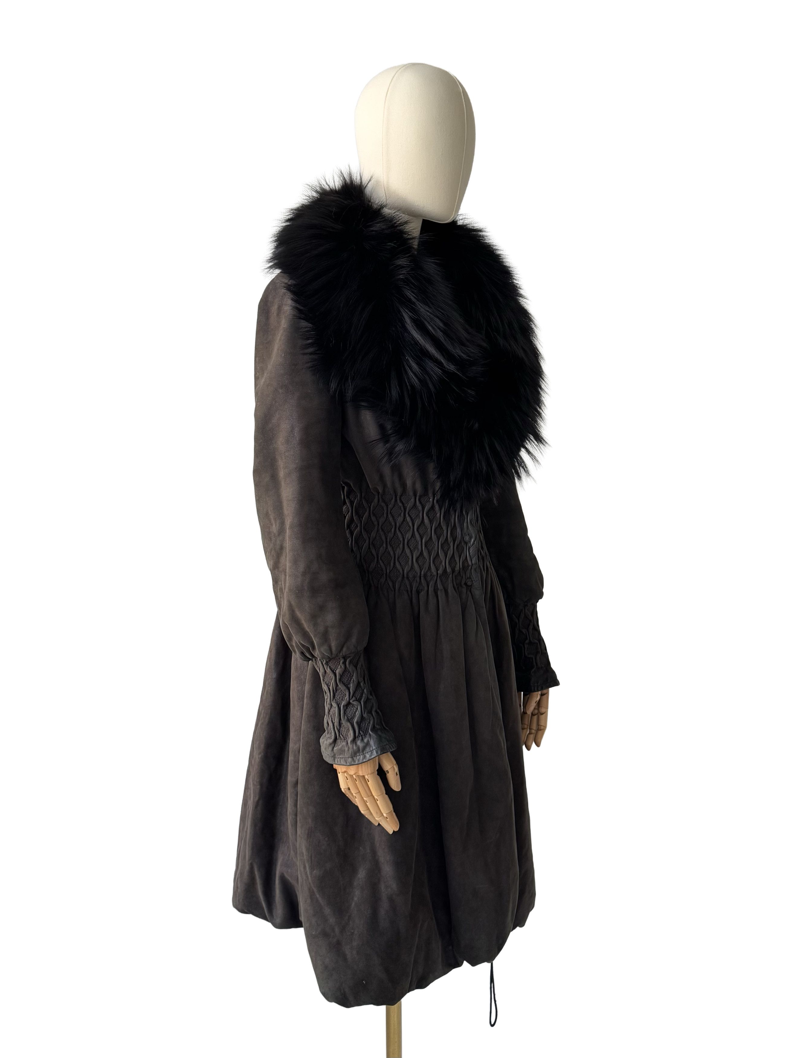 Vintage Vintage Leather Coat Real Fur Collar Long Winter Dress Coat Size XS / US 0-2 / IT 36-38 - 2 Thumbnail