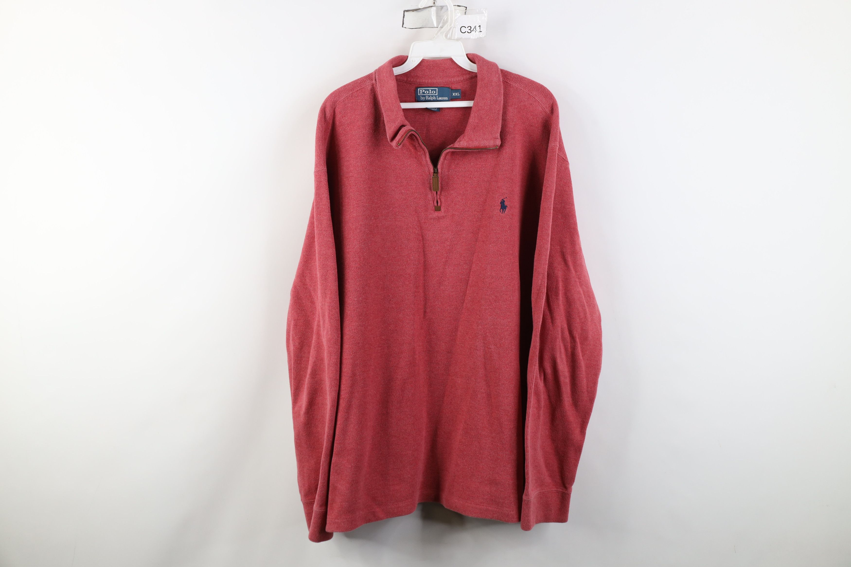 Polo Ralph Lauren Vintage 90s Ralph Lauren Ribbed Knit 1/4 Zip Sweater Red Size US XXL / EU 58 / 5 - 1 Thumbnail
