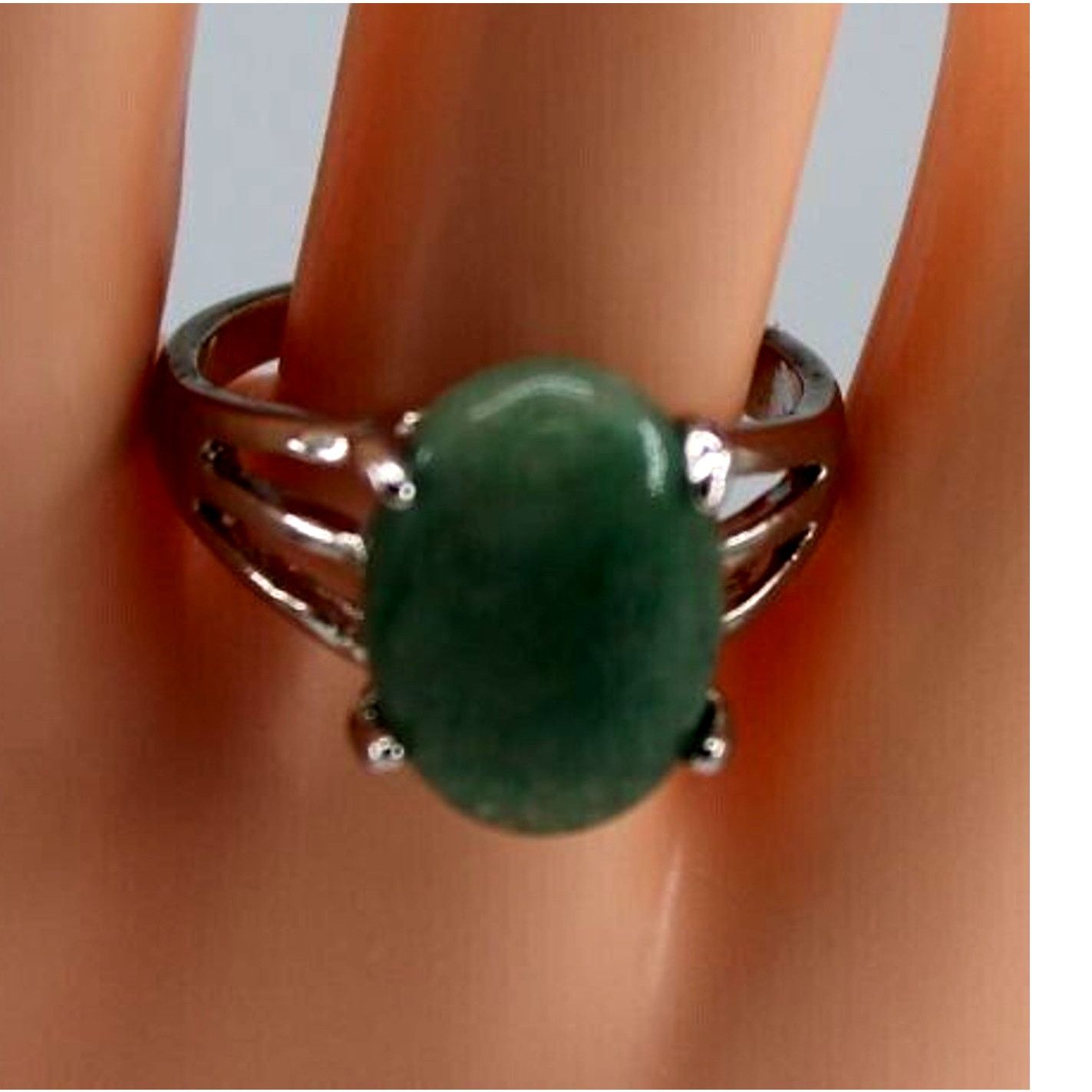 Other Natural Moss Green Nephrite Stone Ring • Silvertone •Sz 8.25 Size ONE SIZE - 2 Thumbnail