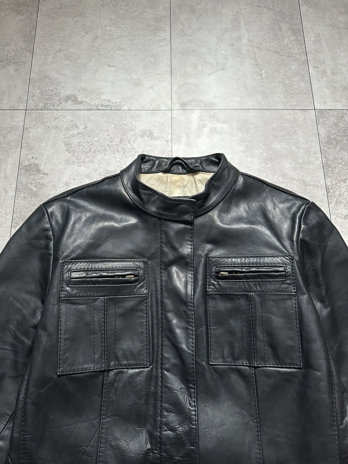 Gap × Vintage Vintage GAP Leather Black Belted Leather Biker Jacket Size M / US 6-8 / IT 42-44 - 4 Thumbnail