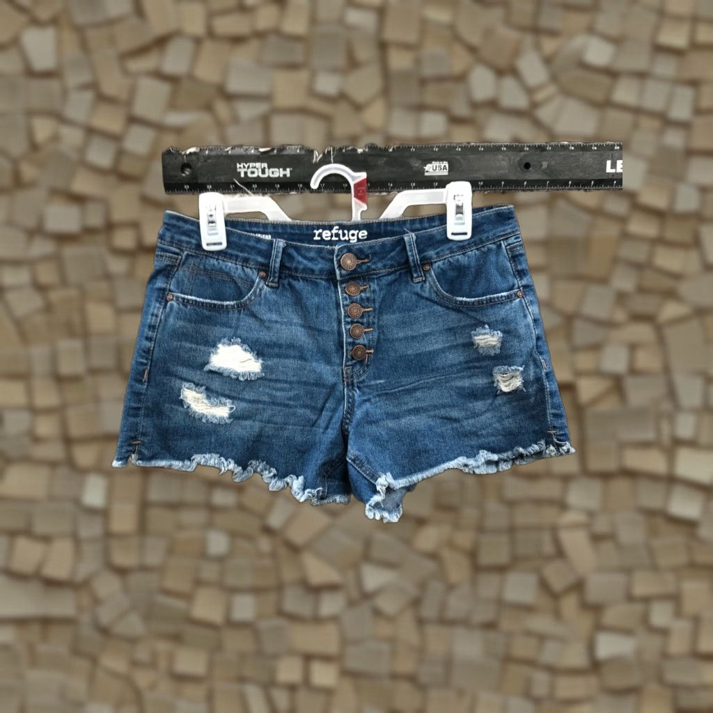Denime Refuge Shorts Womens Size 6 Mid Rise Dark Wash Blue Denim Jean Cuff-off 5-Pocket Style Boyfriend Size 28" / US 6 / IT 42 - 1 Thumbnail