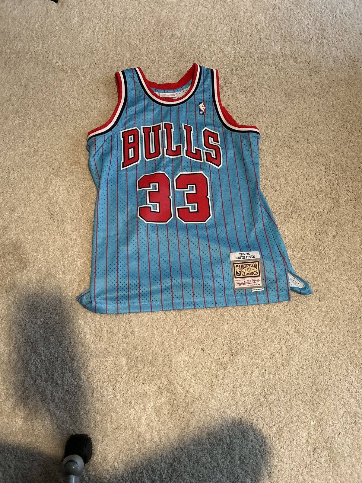 image of Scottie Pippen 1995/1996 Vintage Jersey in Blue, Men's (Size Medium)
