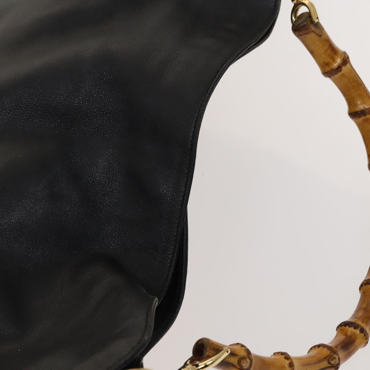 GUCCI Bamboo Handbag Leather Black Gold 001 001