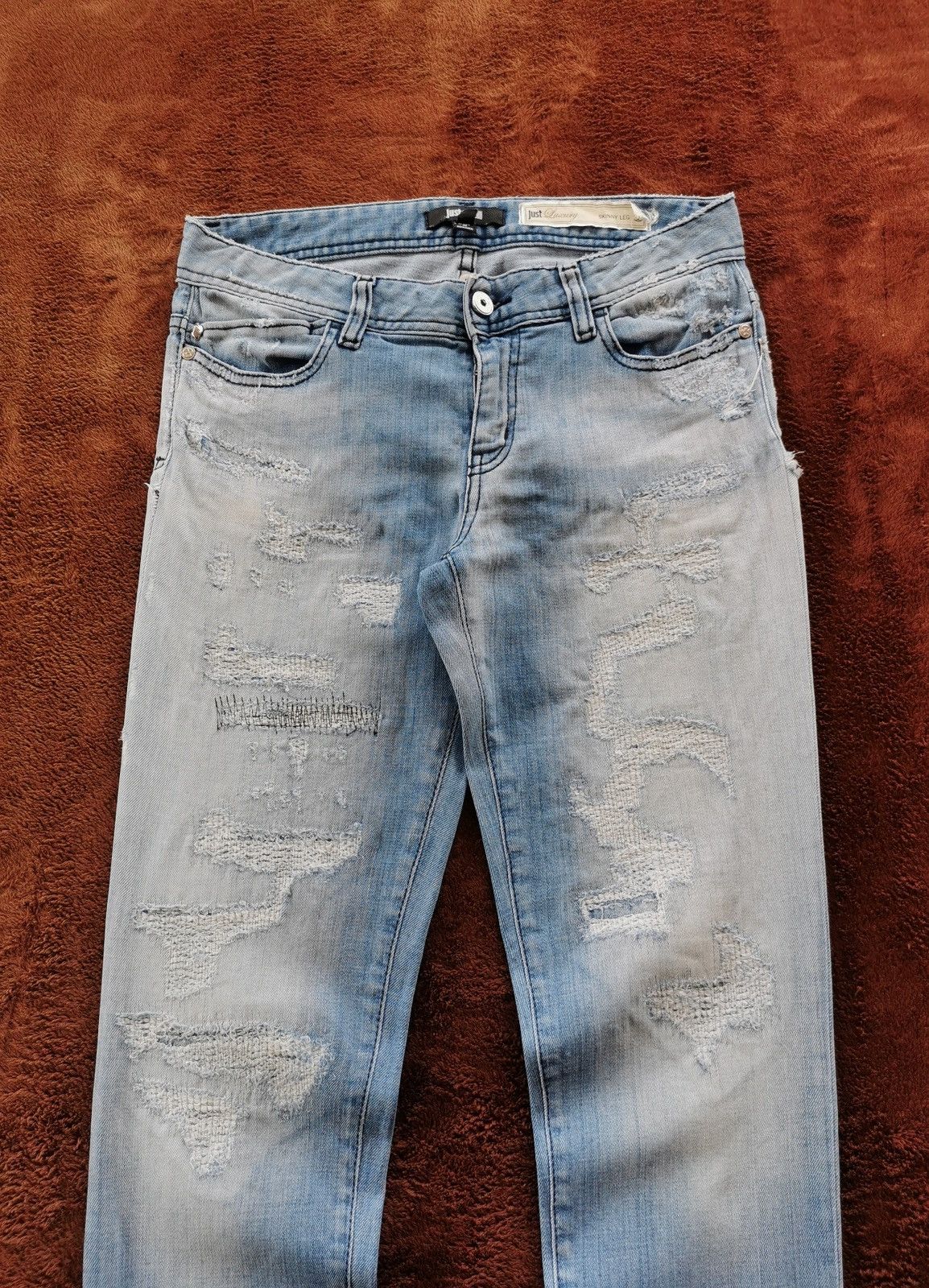 Roberto Cavalli Just Cavalli Boro Thrashed Distressed Skinny Denim Jeans Size 28" / US 6 / IT 42 - 1 Thumbnail