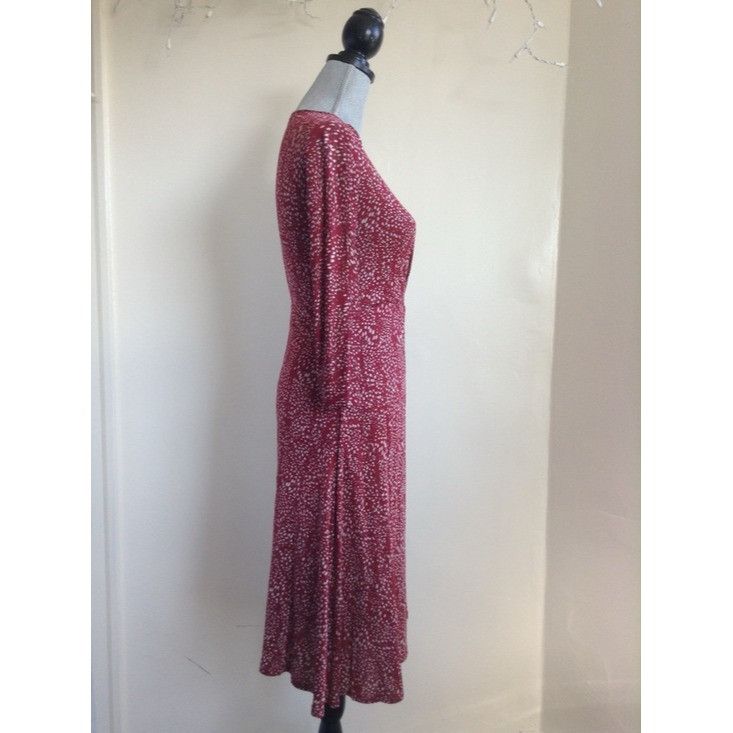 Max Mara MaxMara Silk Knit Jersey Long Sleeve Burgundy Print Midi Dre Size XS / US 0-2 / IT 36-38 - 7 Thumbnail