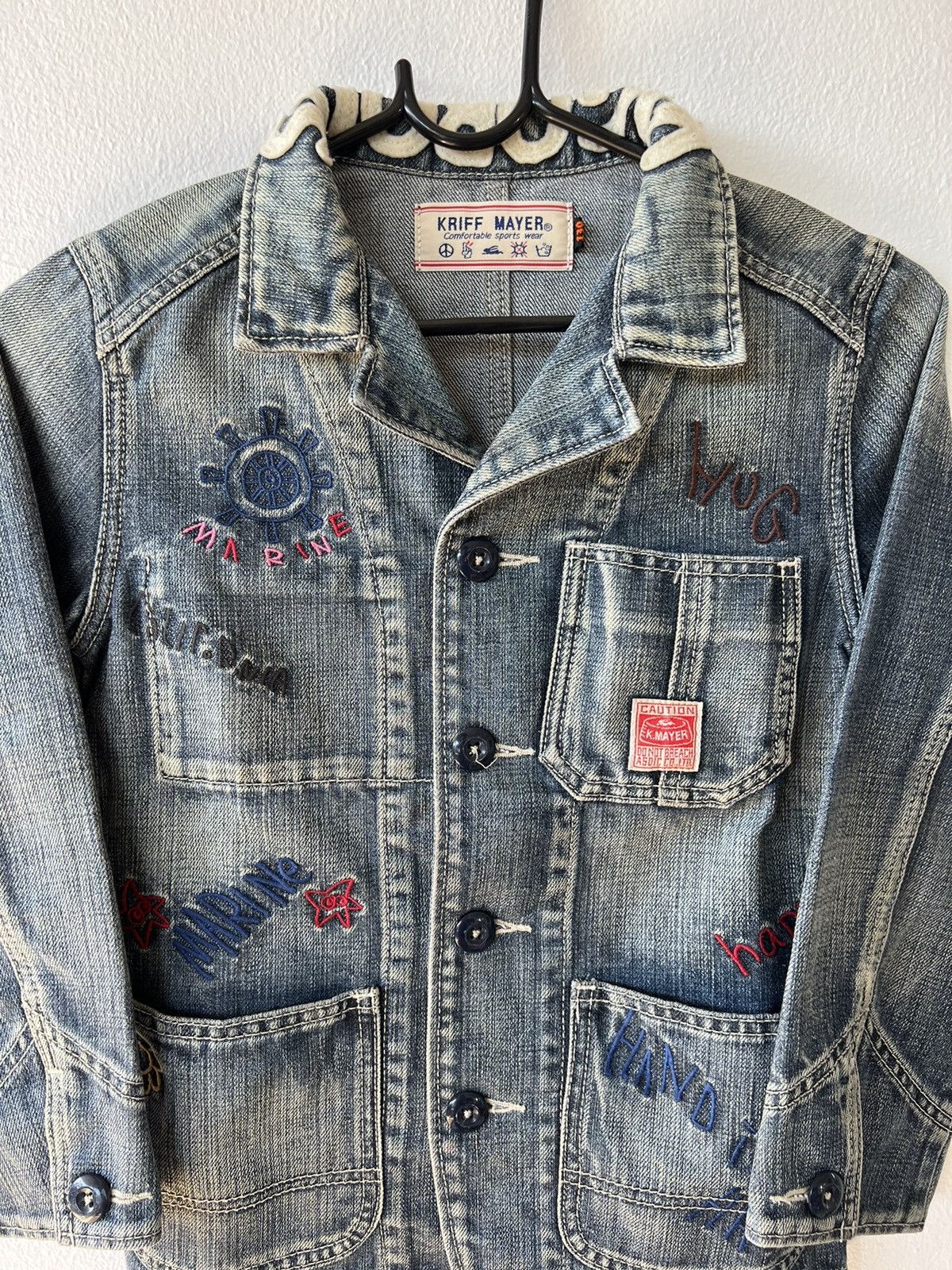 Vintage For Kids Patchwork Distressed Kriff Mayer Denim Jacket Size US XXS / EU 40 - 2 Thumbnail