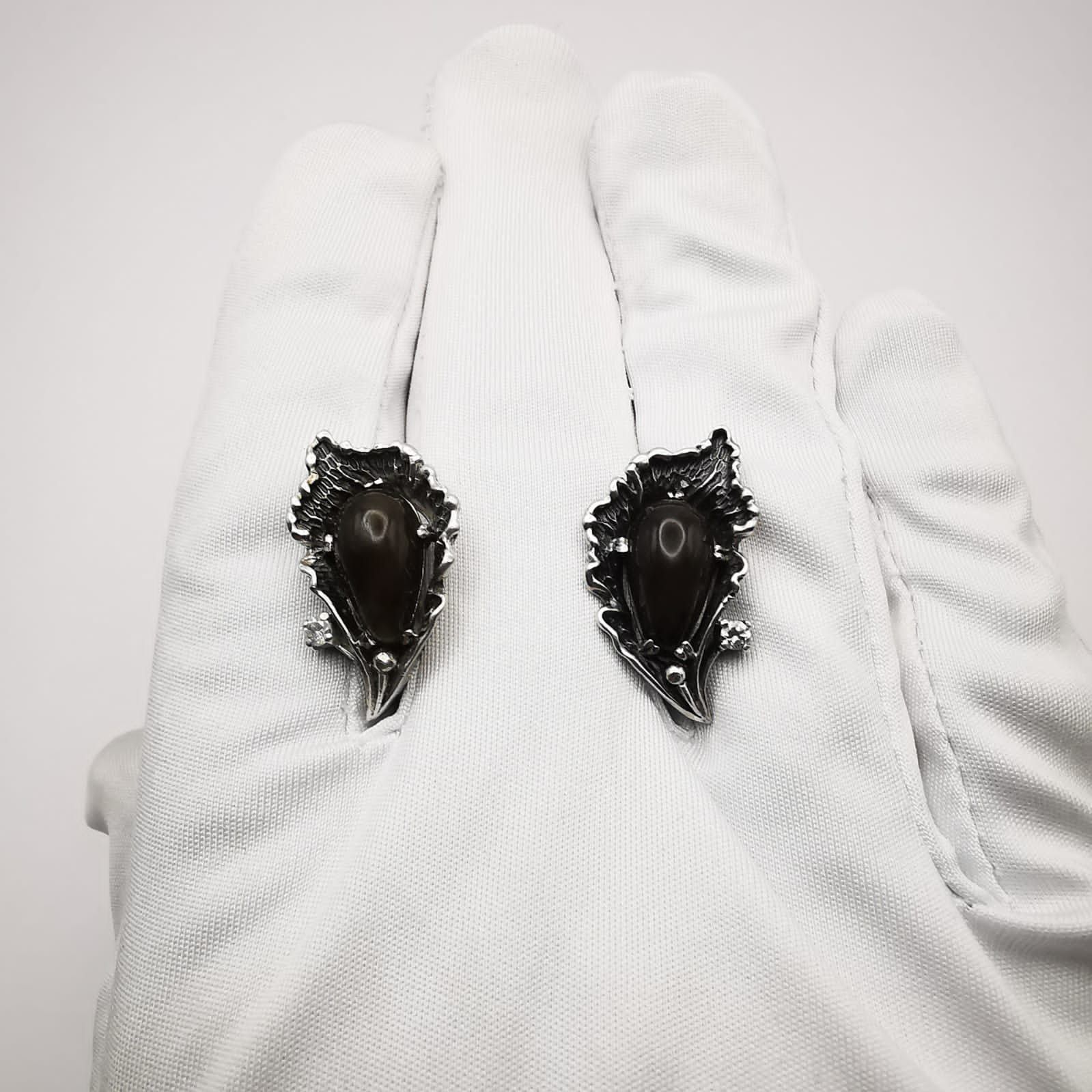 Vintage Vintage Earrings ,875 Silver "Dark Calla" Zircon,Agate Size ONE SIZE - 2 Thumbnail