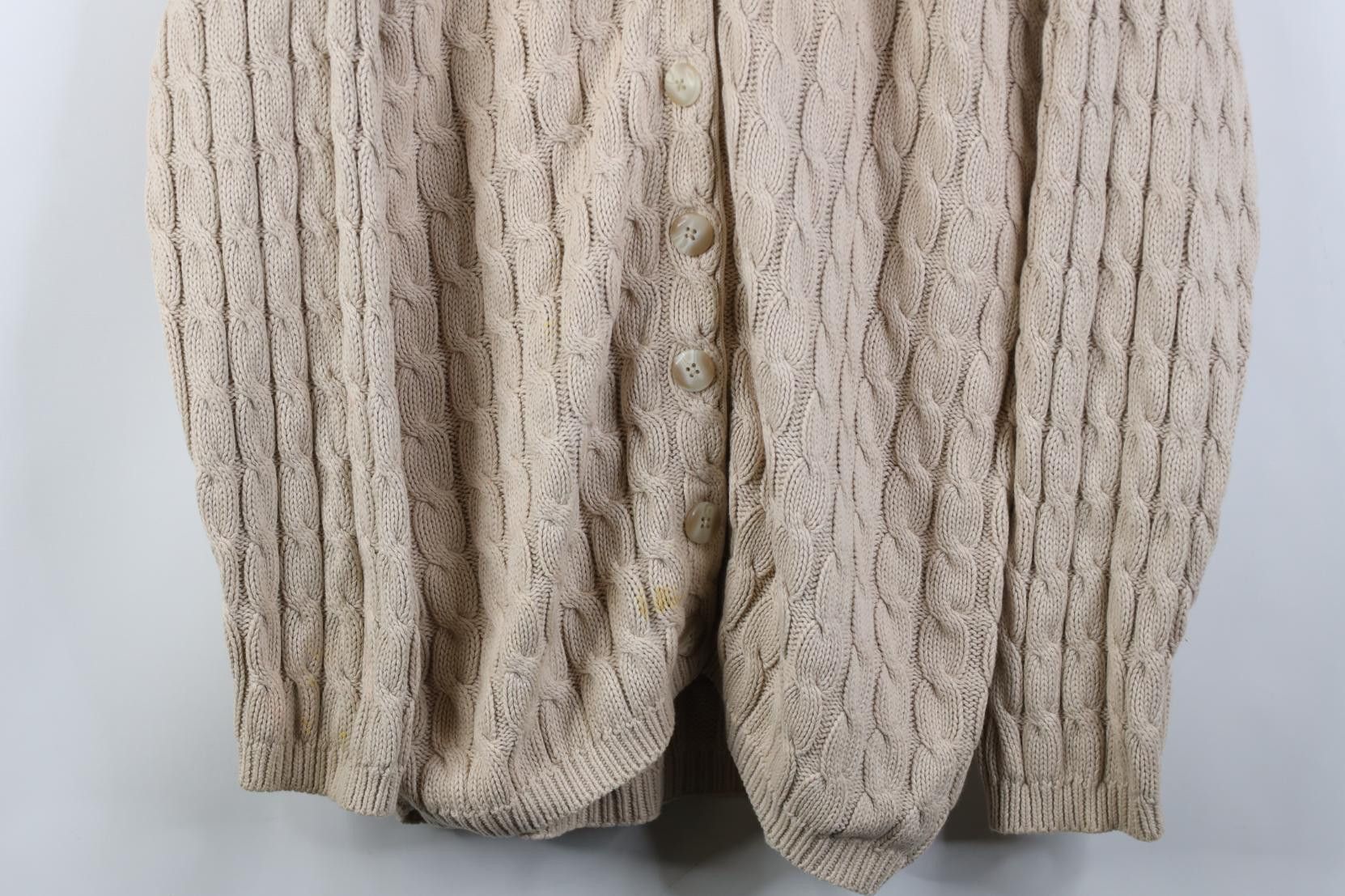 Lands' End Vintage 90s Lands End Cotton Cable Knit Cardigan Sweater Size S / US 4 / IT 40 - 3 Thumbnail