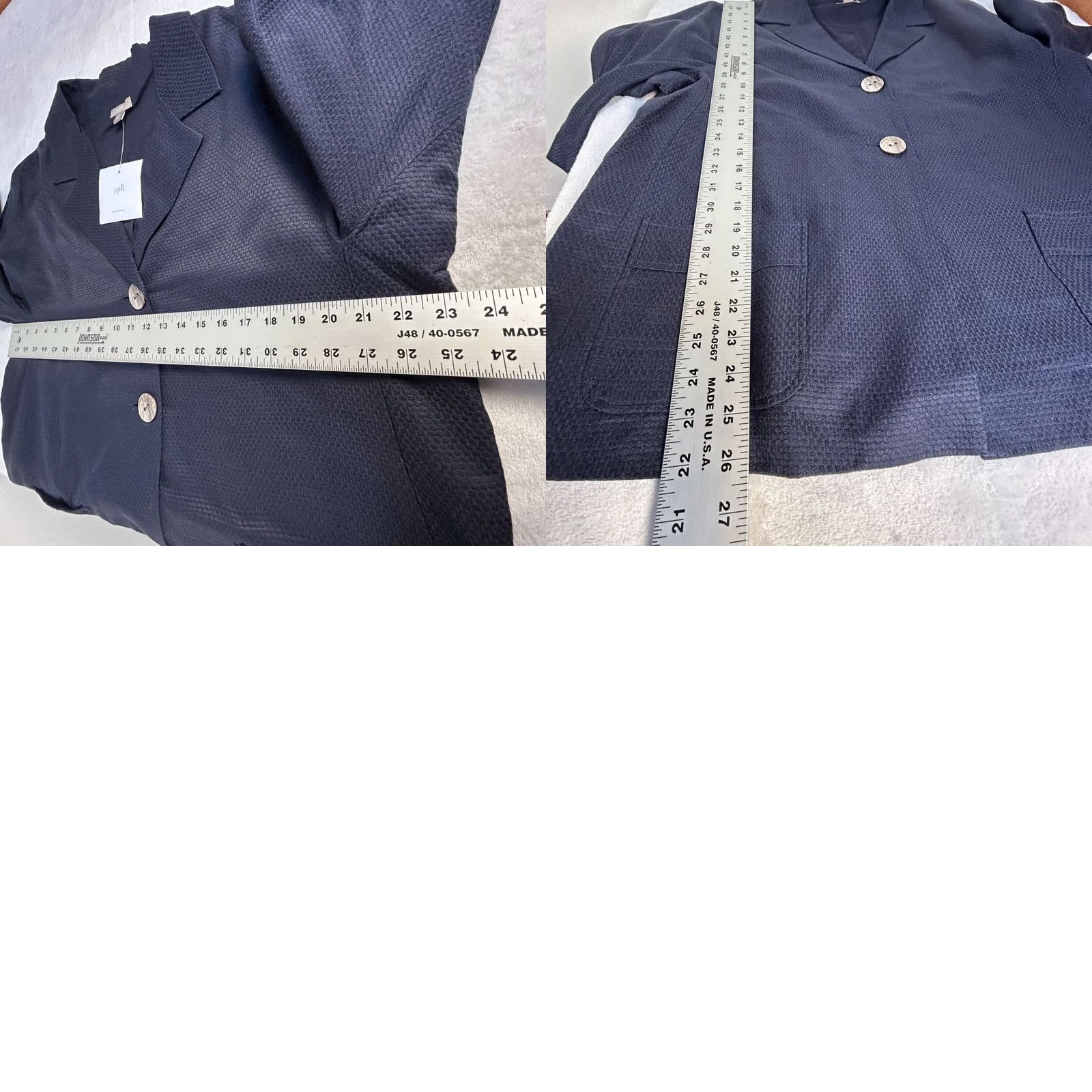 J. Jill J. Jill Blazer Womens XL Ink Blue Silk Cotton Textured Two-Button Pockets New Size XL / US 12-14 / IT 48-50 - 8 Thumbnail