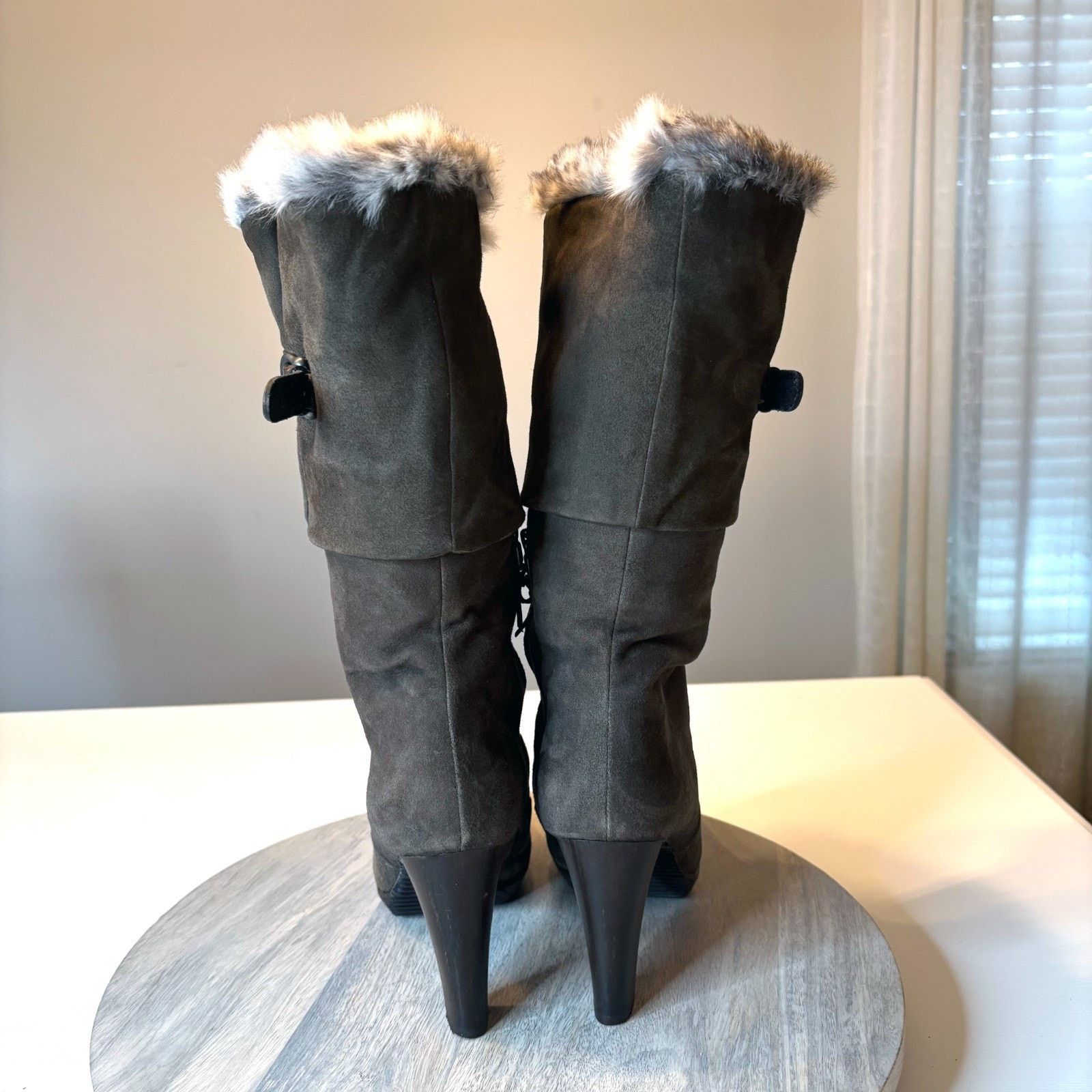 HENRY BEGUELIN Henry Beguelin Suede Fur Trim Boots Sz 9 Brown Buckle Heel Size US 9 / IT 39 - 9 Thumbnail