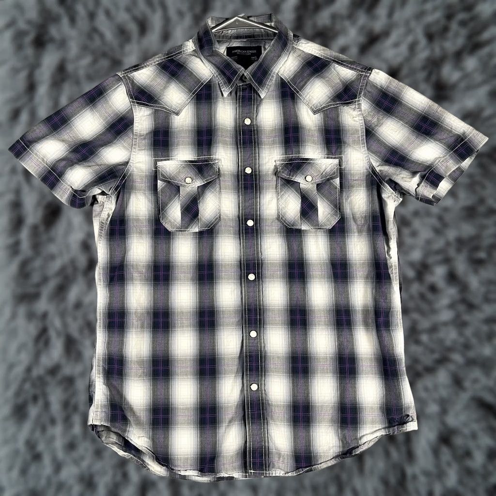 American Eagle Outfitters American Eagle Vintage Fit Shirt Mens Medium Plaid Western Pearl Snap Size US M / EU 48-50 / 2 - 1 Thumbnail