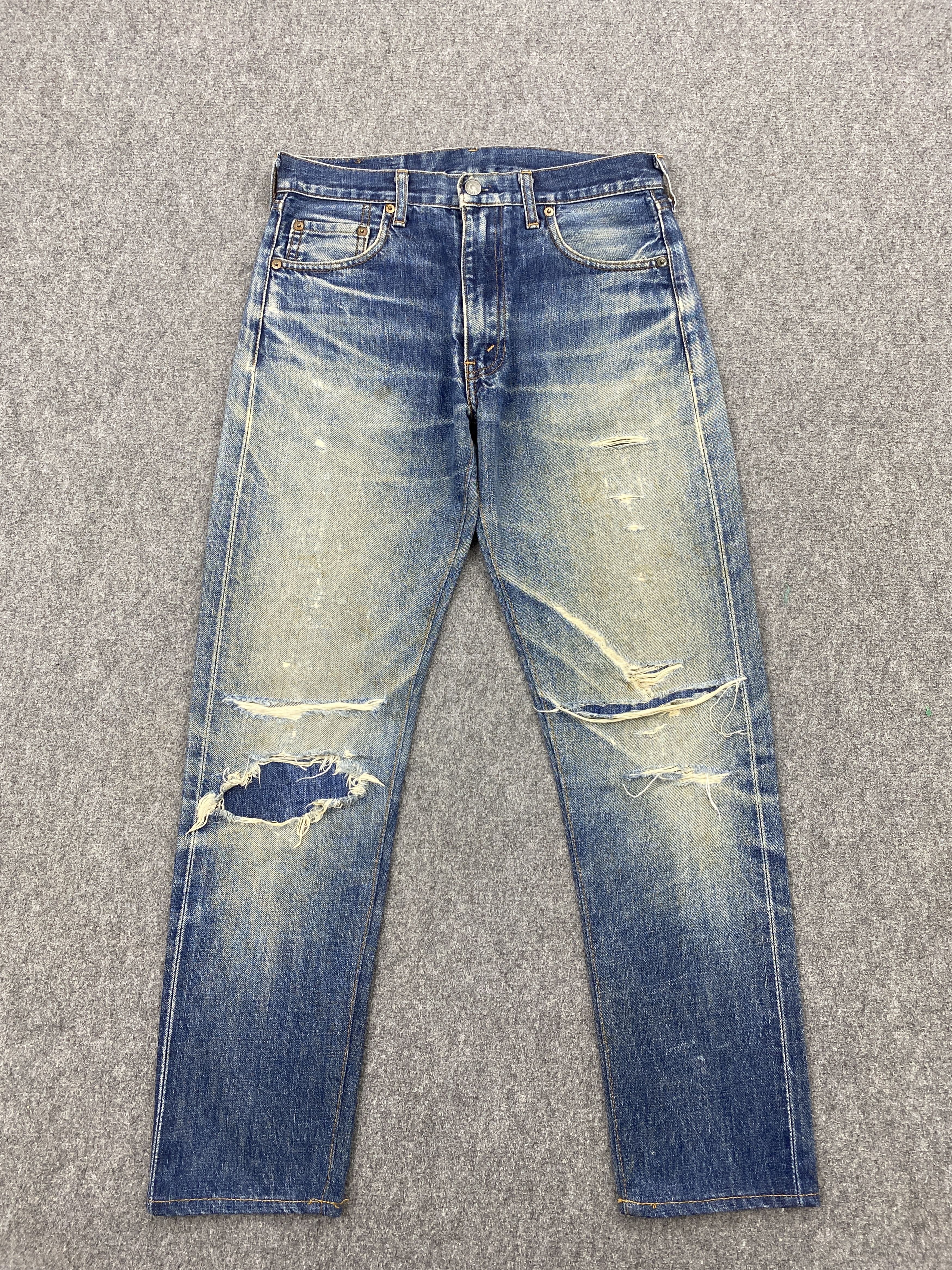 image of Distressed Denim x Levis Distressed Vintage 90's Levis 502 Big E Selvedge Jeans in Blue Denim (Size