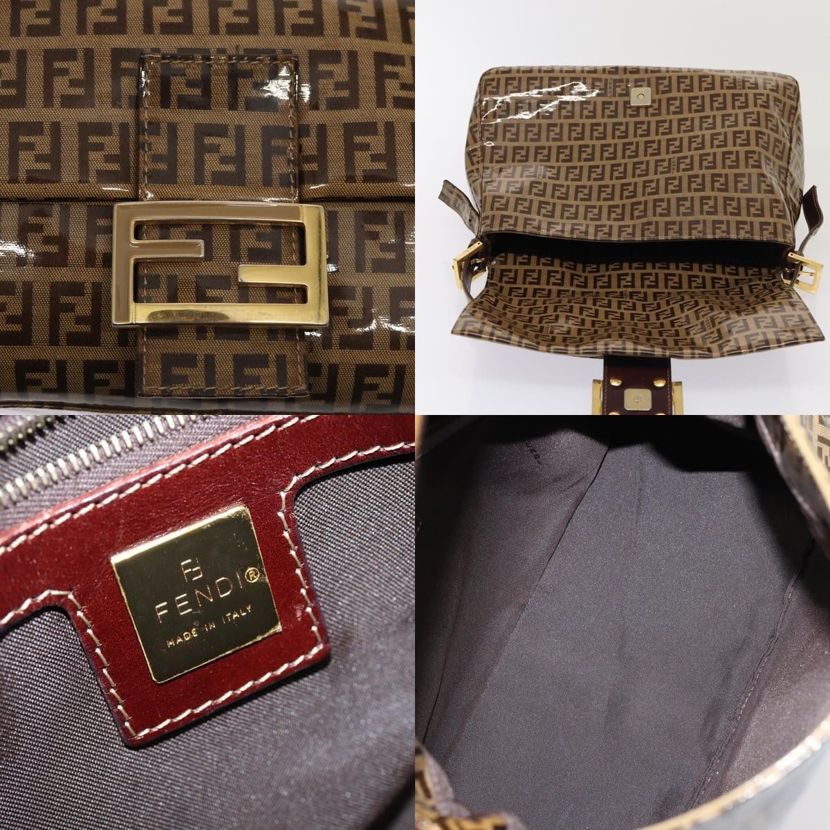 FENDI Zucchino Canvas Mamma Baguette Shoulder Bag Beige