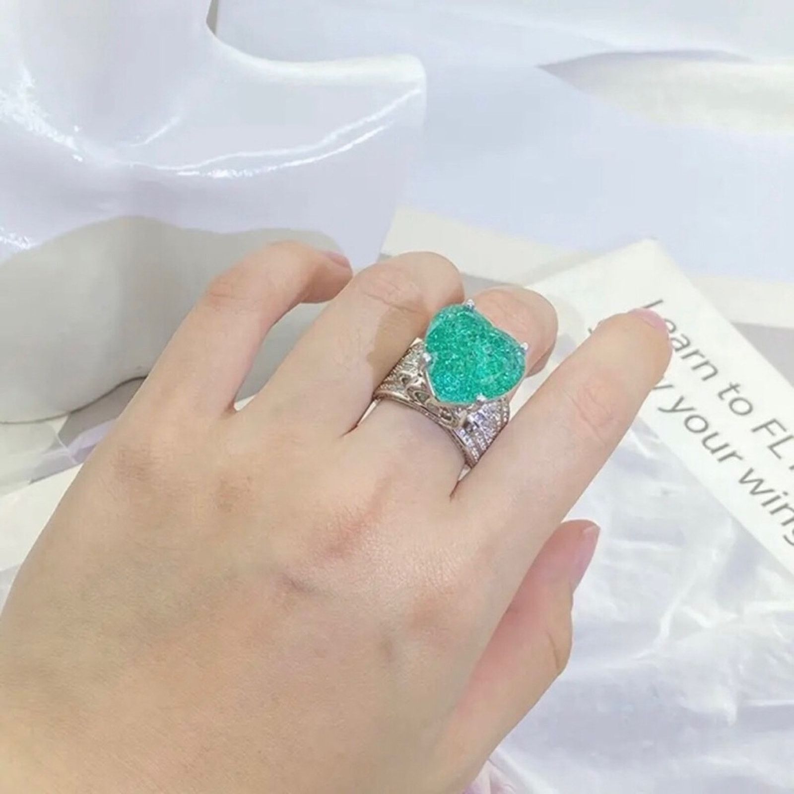 Jewelry Ladies elegant large paraiba tourmaline emerald 925 10 NIB Size ONE SIZE - 4 Thumbnail