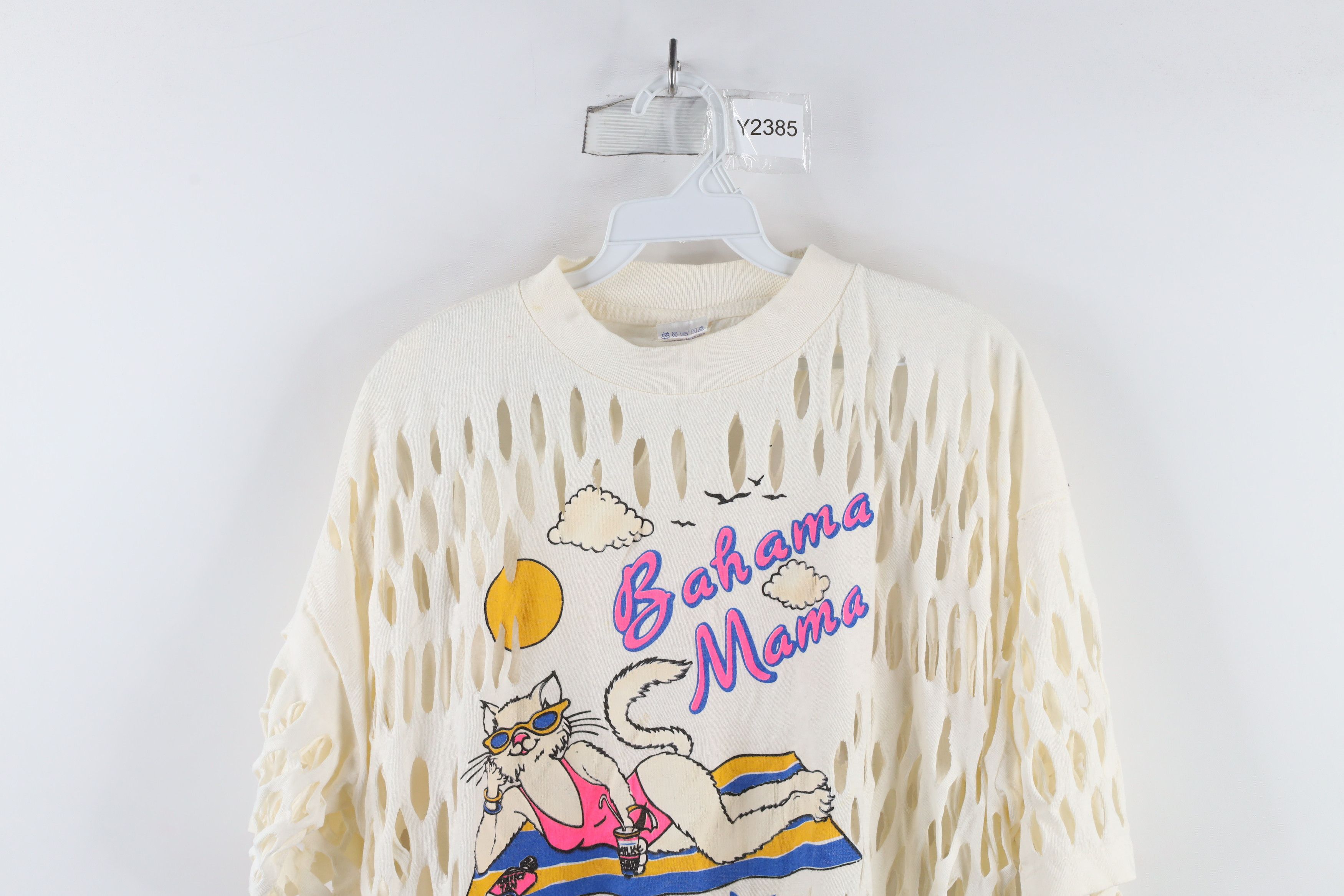 Vintage Vintage 90s Streetwear Cat Beach Cut Fringed Beaded T-Shirt Size 3XL / US 20-22 - 2 Thumbnail