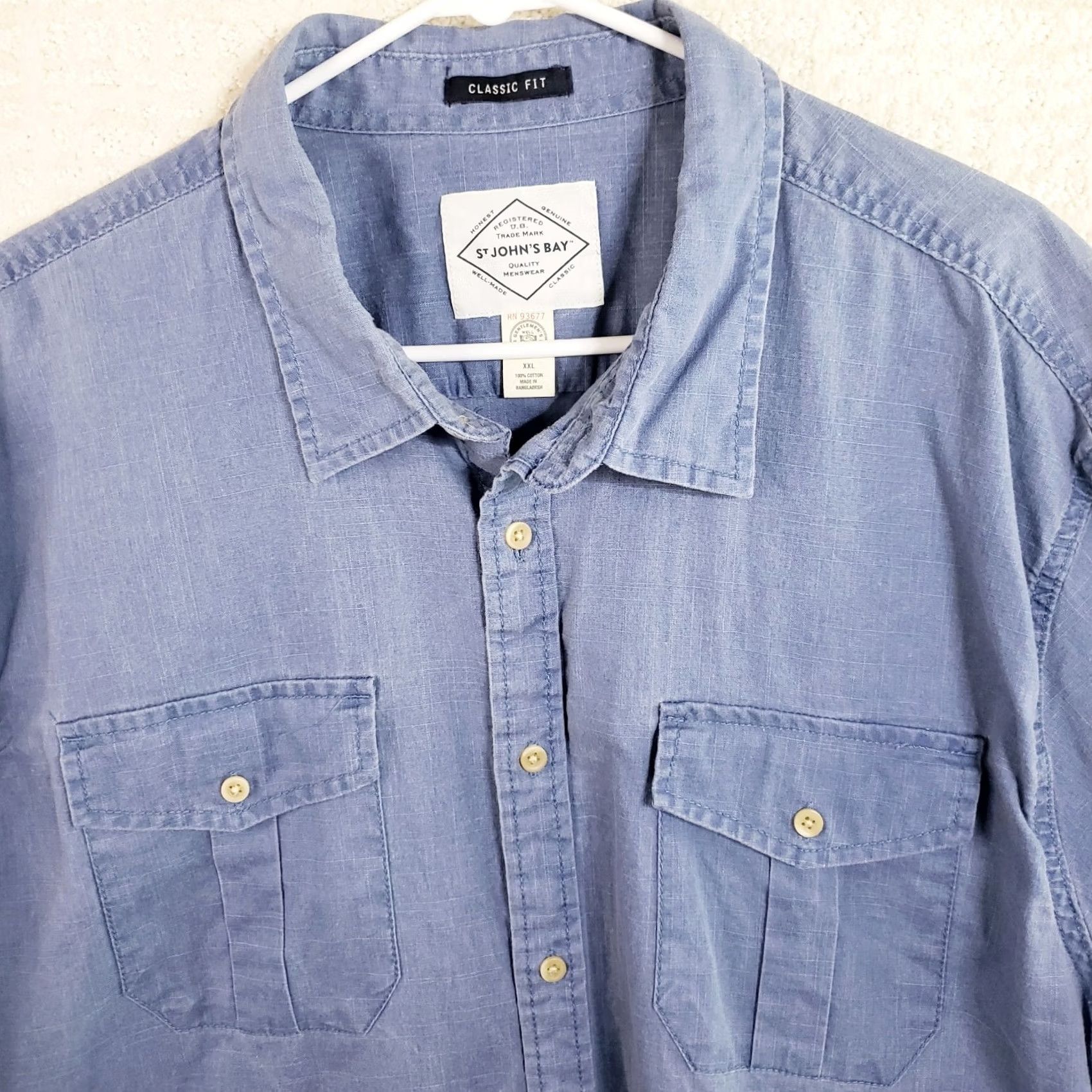 Vintage St. John’s Bay Shirt Denim Chambray Blue Short Sleeve Button-Up Pocket Buttons Mens XXL Regular Size 2XL Suitable for Fall Spring Men Size US XXL / EU 58 / 5 - 3 Thumbnail