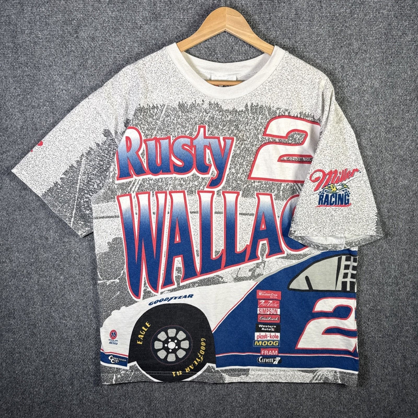 NASCAR Vintage NASCAR Shirt Mens XL White 90s Rusty Wallace Racing Size US XL / EU 56 / 4 - 1 Thumbnail
