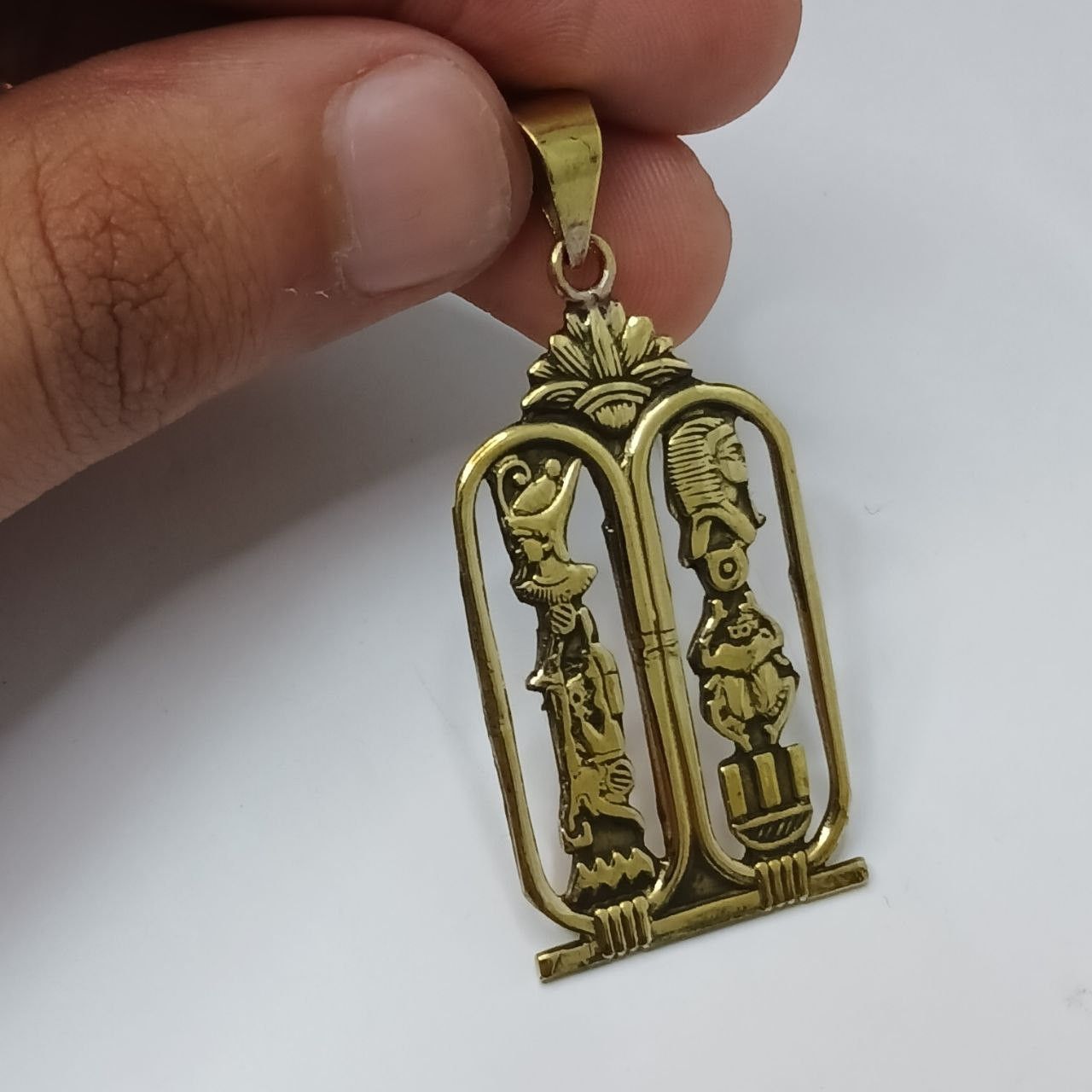 Handmade Elegant Egyptian gold-tone copper cartouche pendant with Size ONE SIZE - 1 Thumbnail