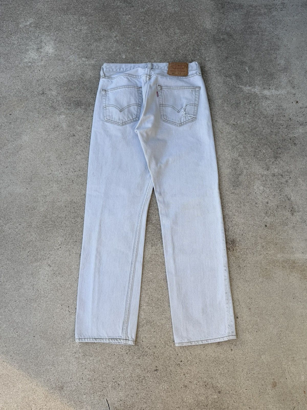 Levi's × Vintage Vtg 90’s Levi’s 501xx Buttonfly Straight Cream Jeans 29x29 Size US 29 - 2 Thumbnail