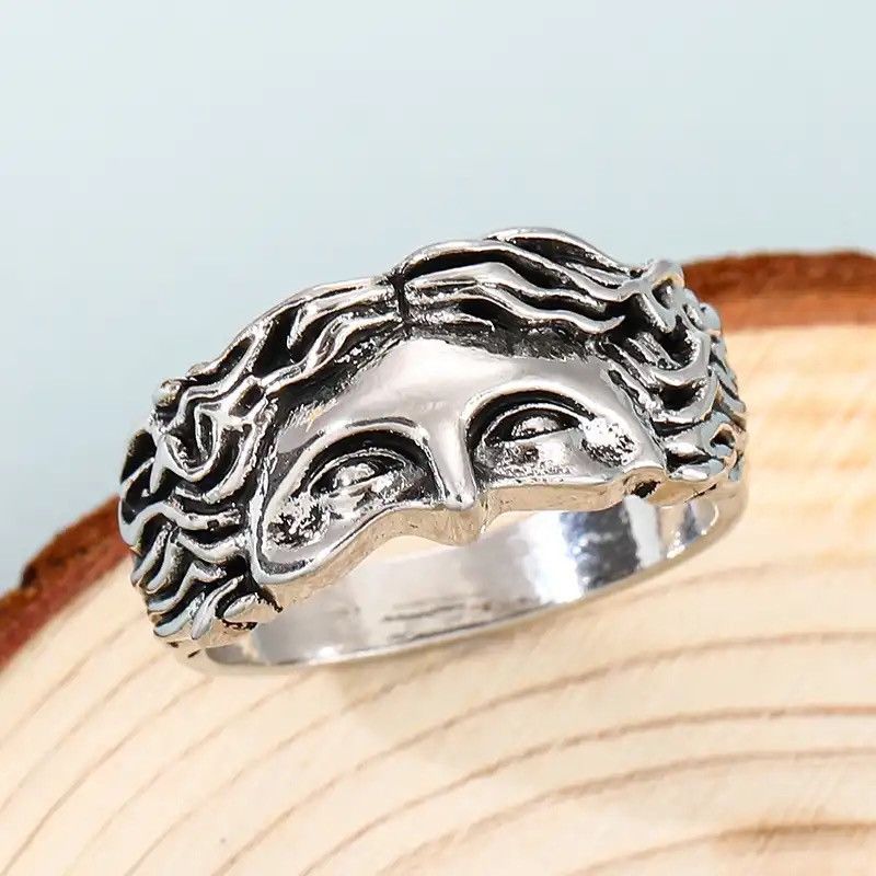Jewelry × Vintage New Vintage Brass Religious Belief Jesus Head Ring Size ONE SIZE - 1 Thumbnail