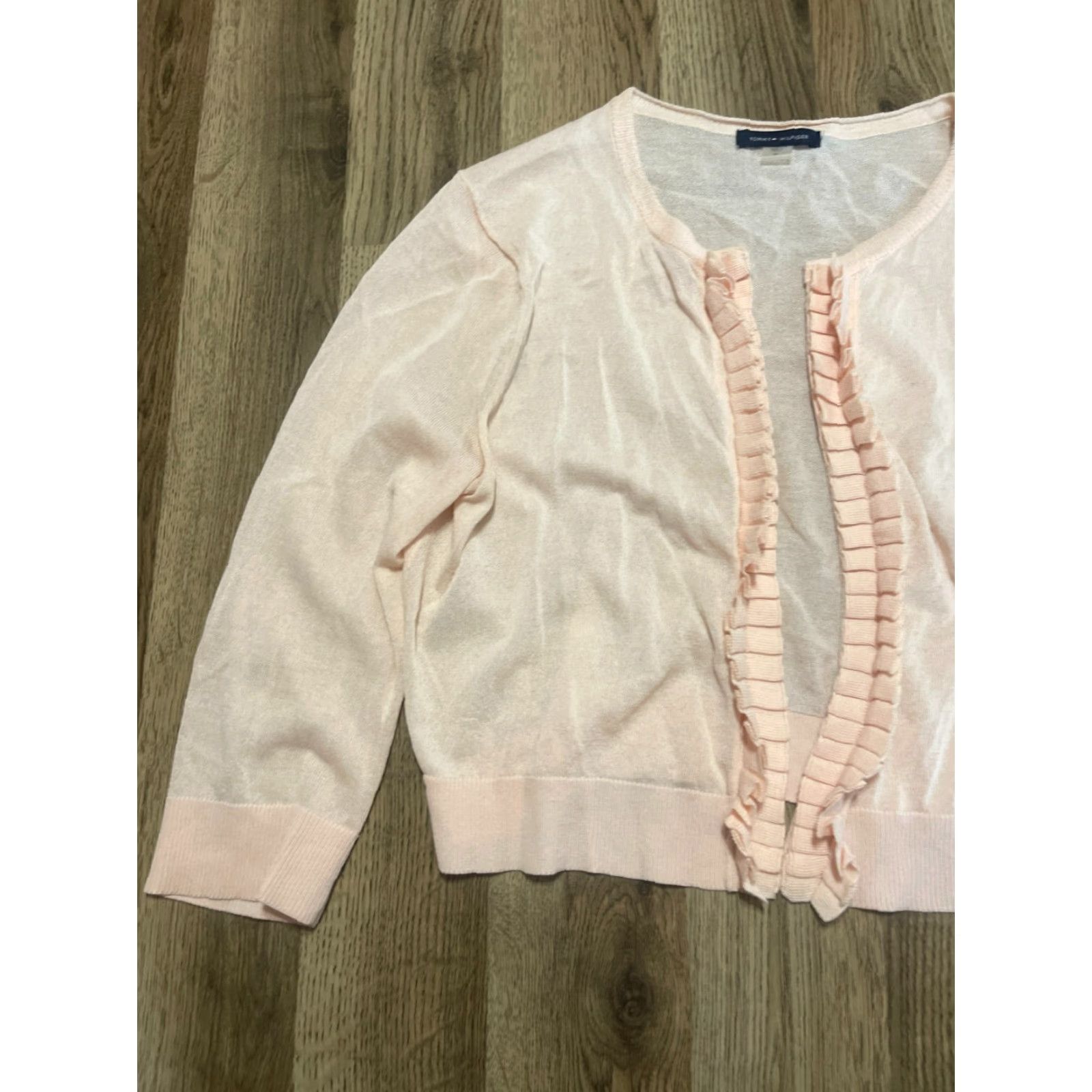 Tommy Hilfiger Tommy Hilfiger Sweater Cardigan, Women, Size Medium, Open 3/4 Sleeve, Pink, Casual, Regular Fit, Solid Pattern, Fall Spring Summer, Womens Size M / US 6-8 / IT 42-44 - 4 Thumbnail