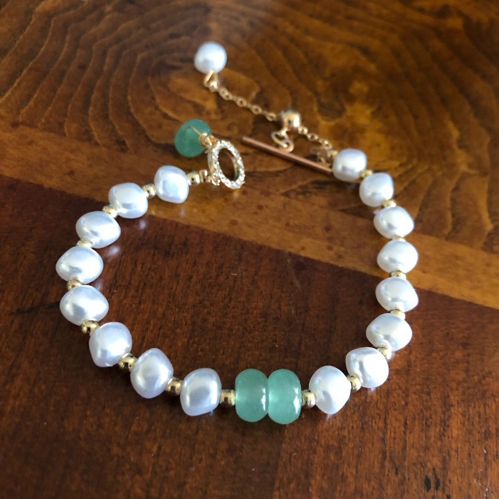 Jewelry Genuine aventurine faux baroque Pearl toggle clasp bracelet Size ONE SIZE - 5 Thumbnail