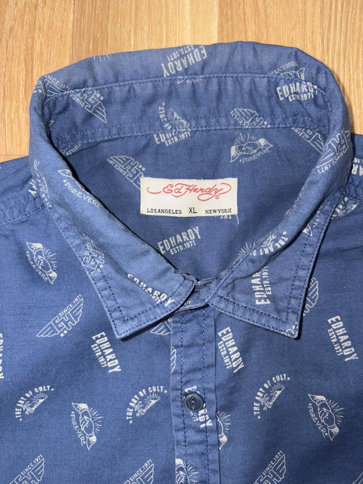 Ed Hardy Ed Hardy Graphic Spellout button up half sleeve shirt Size US XL / EU 56 / 4 - 3 Thumbnail