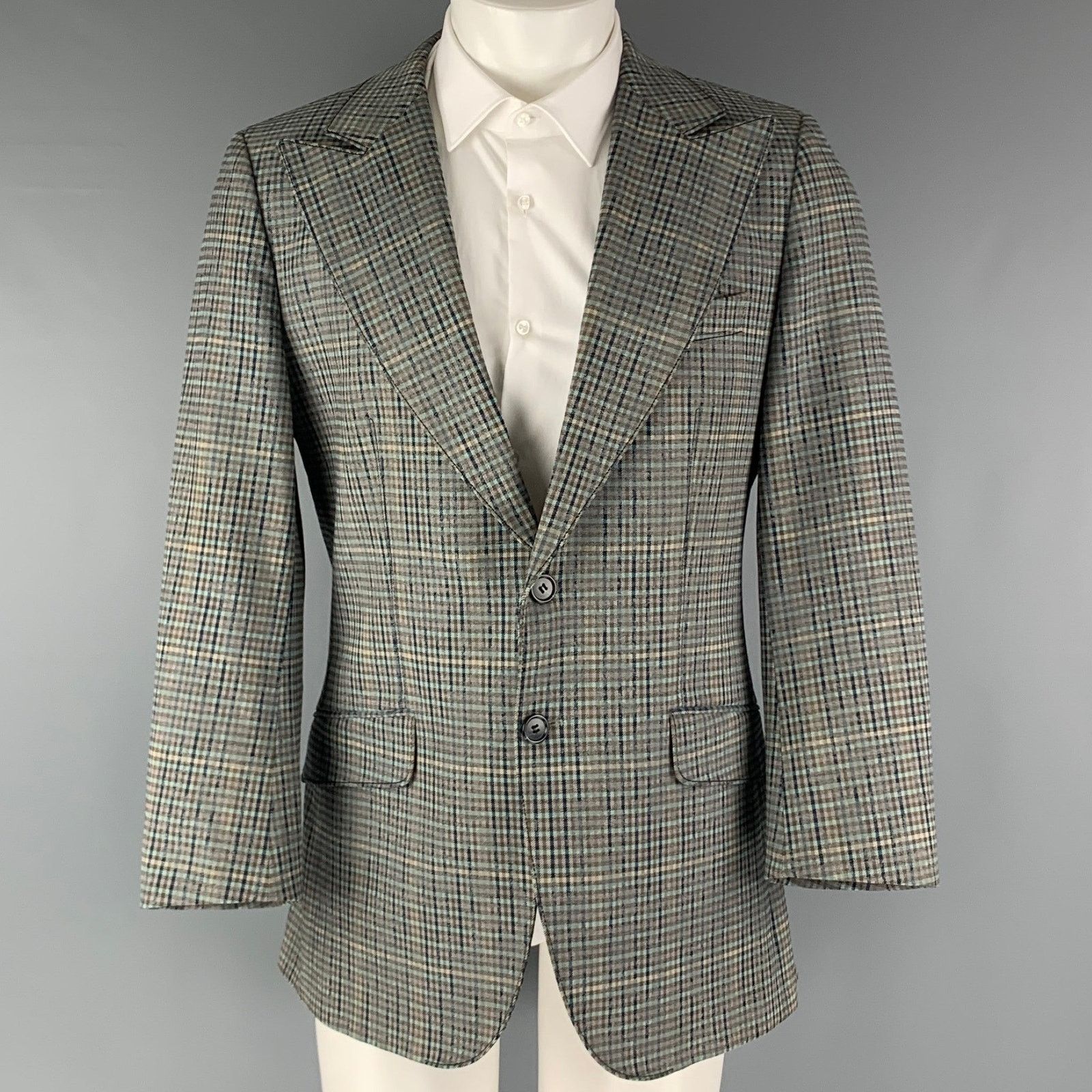 Chest Size 38 Grey Cotton Elastane Peak Lapel Sport Coat