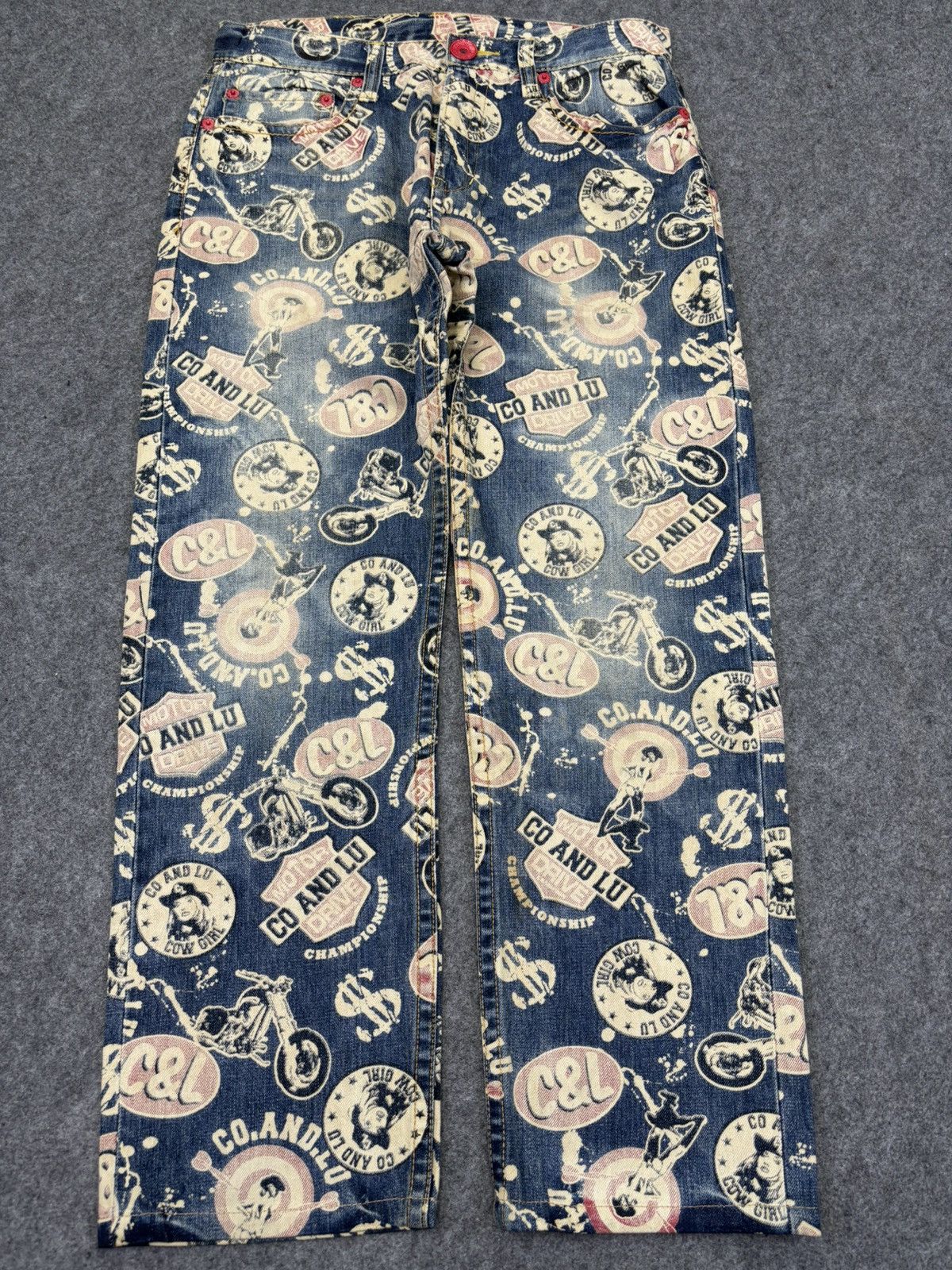 Japanese Brand 💥Hysteric Style💥Co&Lu Full Print Stone Wash Denim F695 Size US 33 - 17 Thumbnail