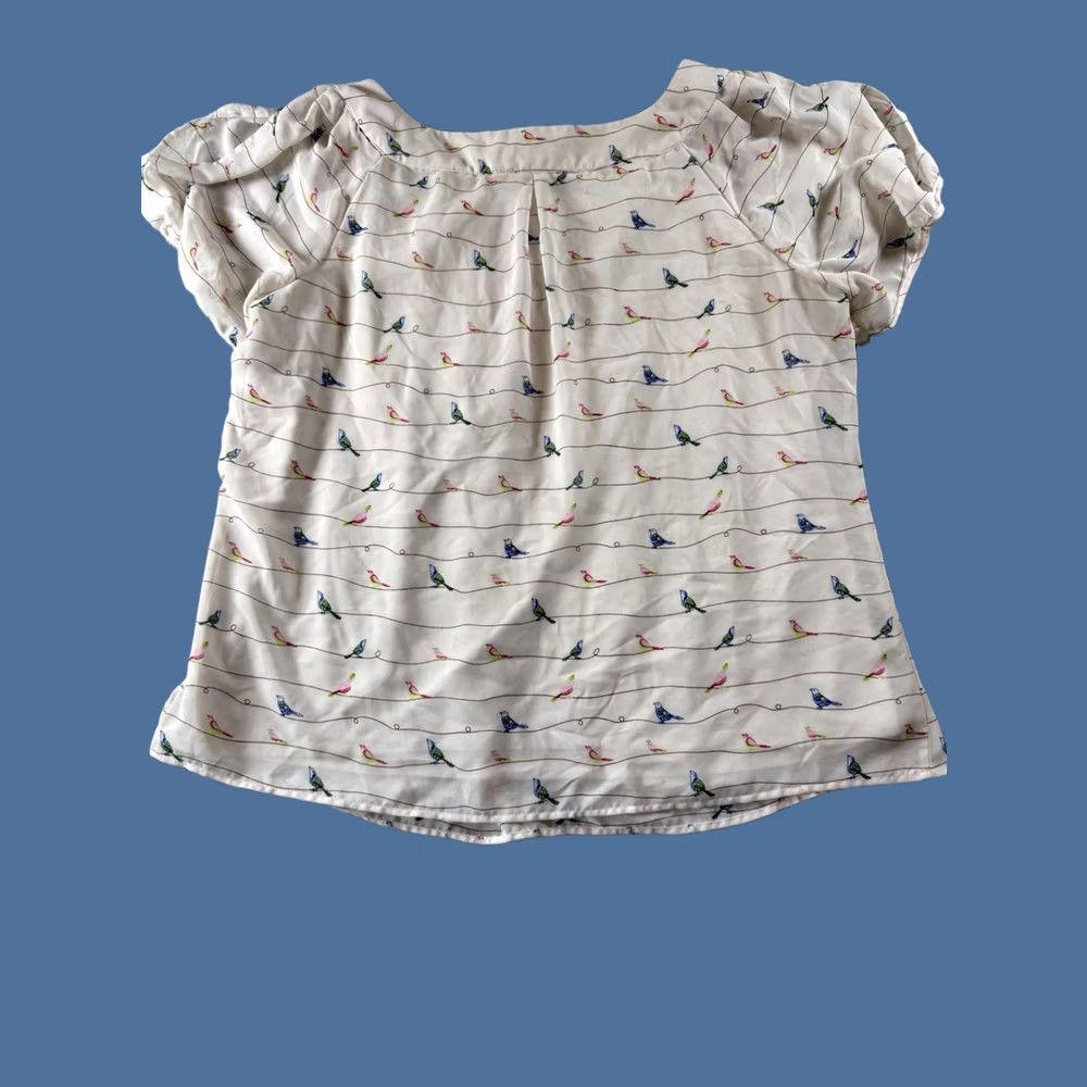 Vintage Roz And Ali Womens Bird Print Chiffon Blouse Top 3X Ivory Short Sleeve Cottage Size XXL / US 16-18 / IT 52-54 - 1 Thumbnail